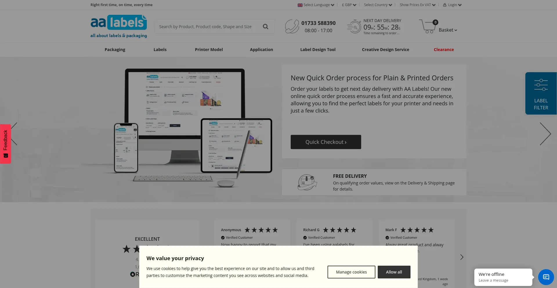 Website screenshot of Aalabels.com