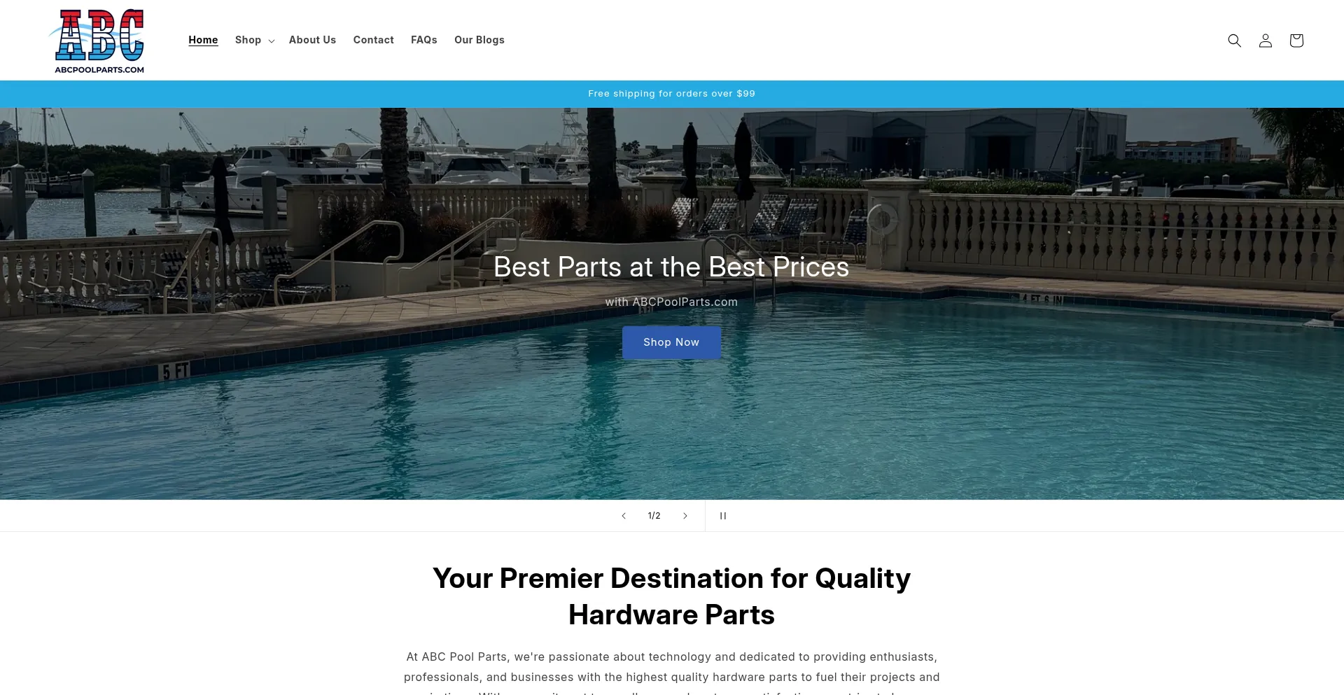 Website screenshot of Abcpoolparts.com
