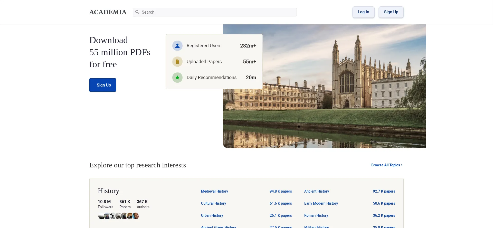 Website screenshot of Academia.edu