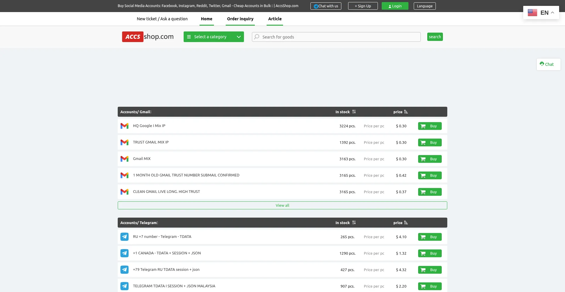 Website screenshot of Accsshop.net
