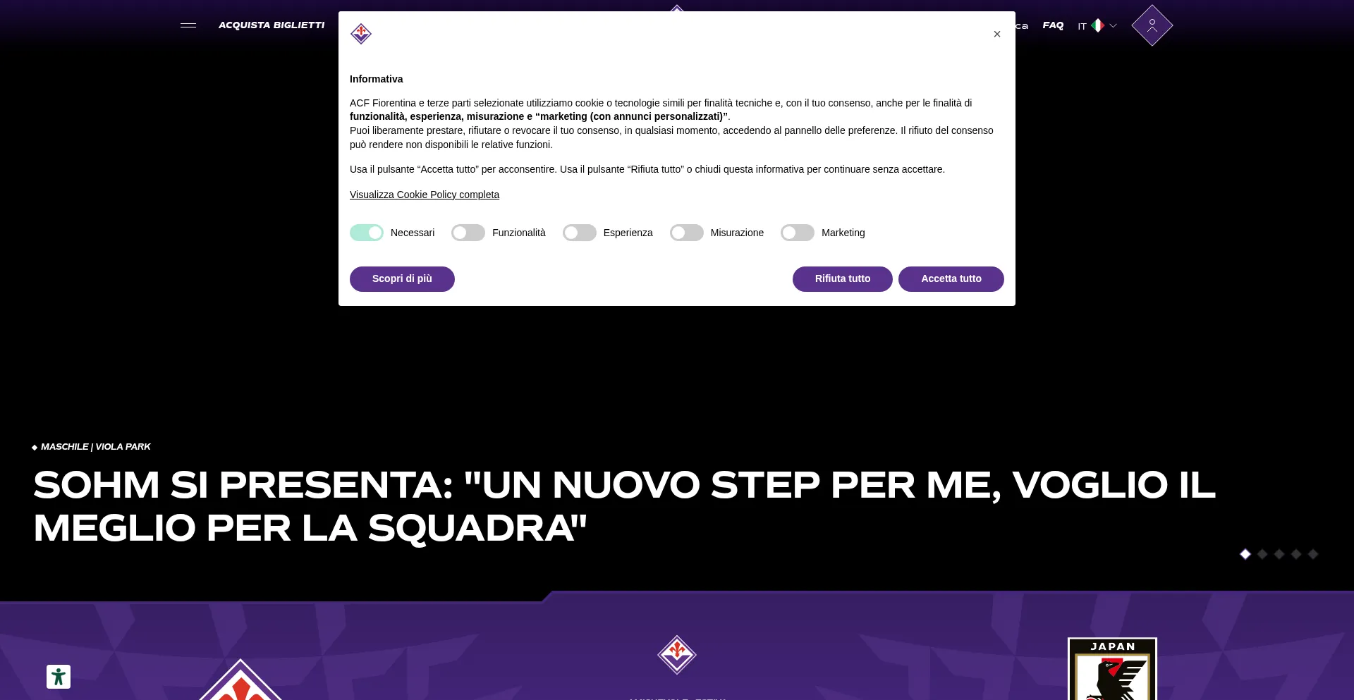 Website screenshot of Acffiorentina.com