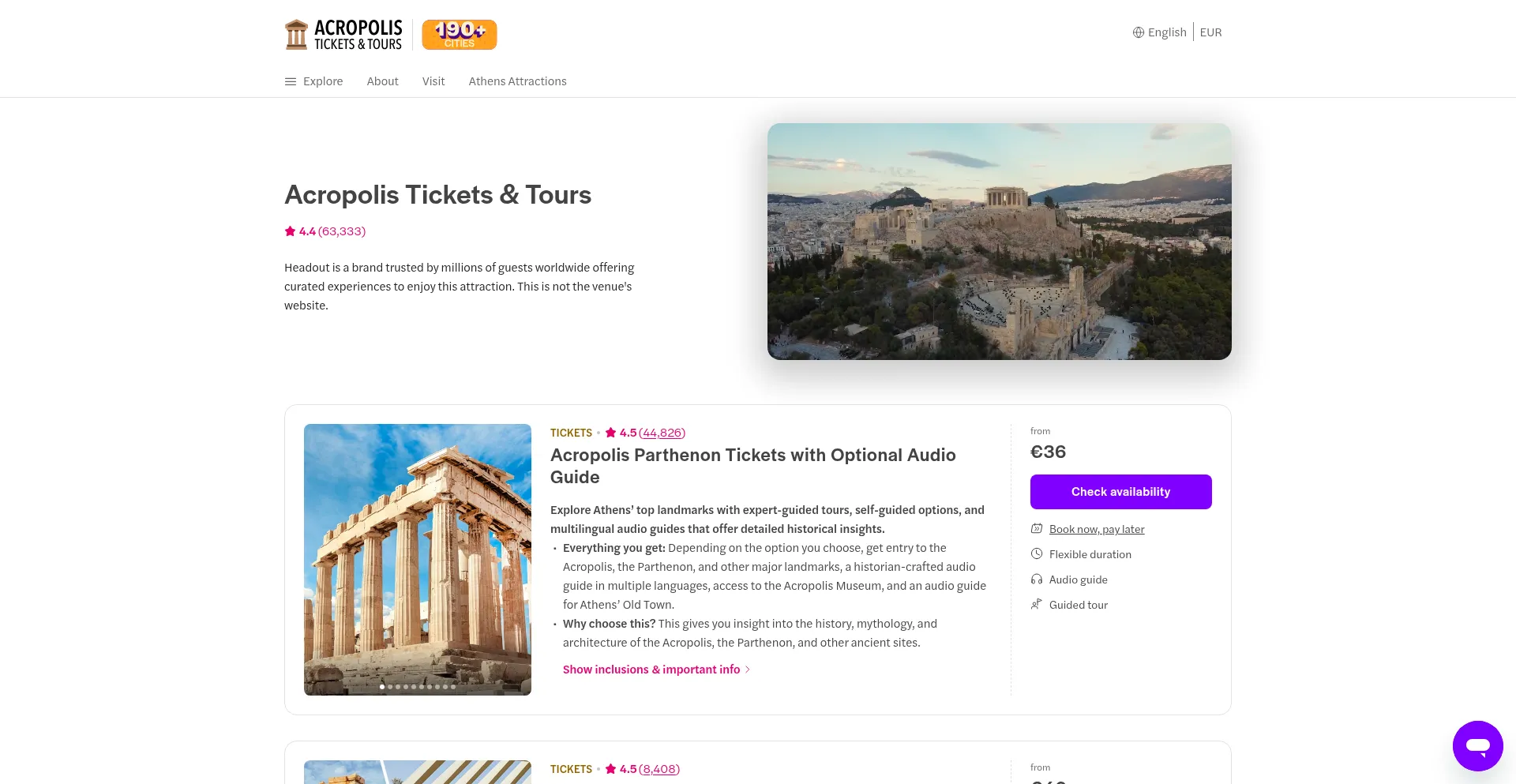 Website screenshot of Acropolis-tickets.com