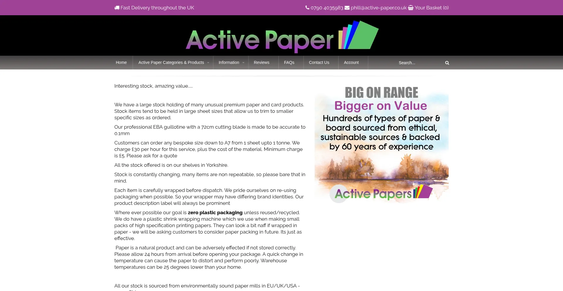 Website screenshot of Active-paper.co.uk
