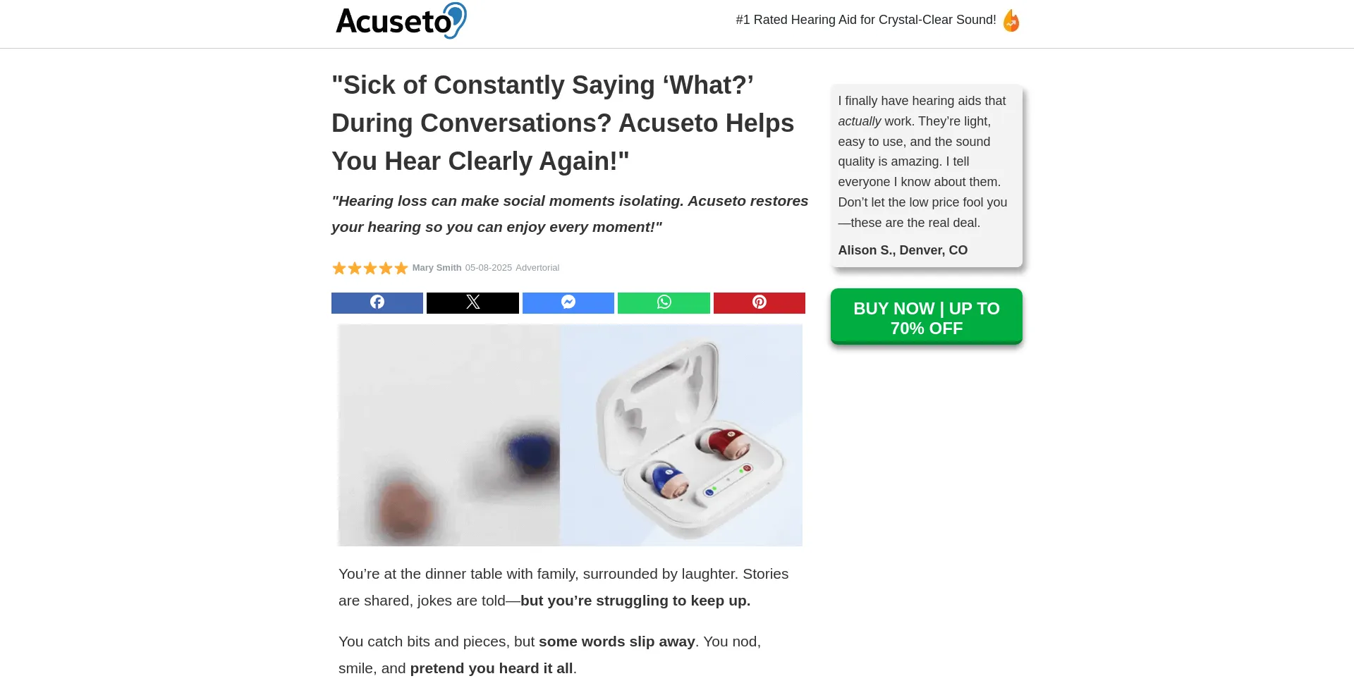 Website screenshot of Acuseto.com