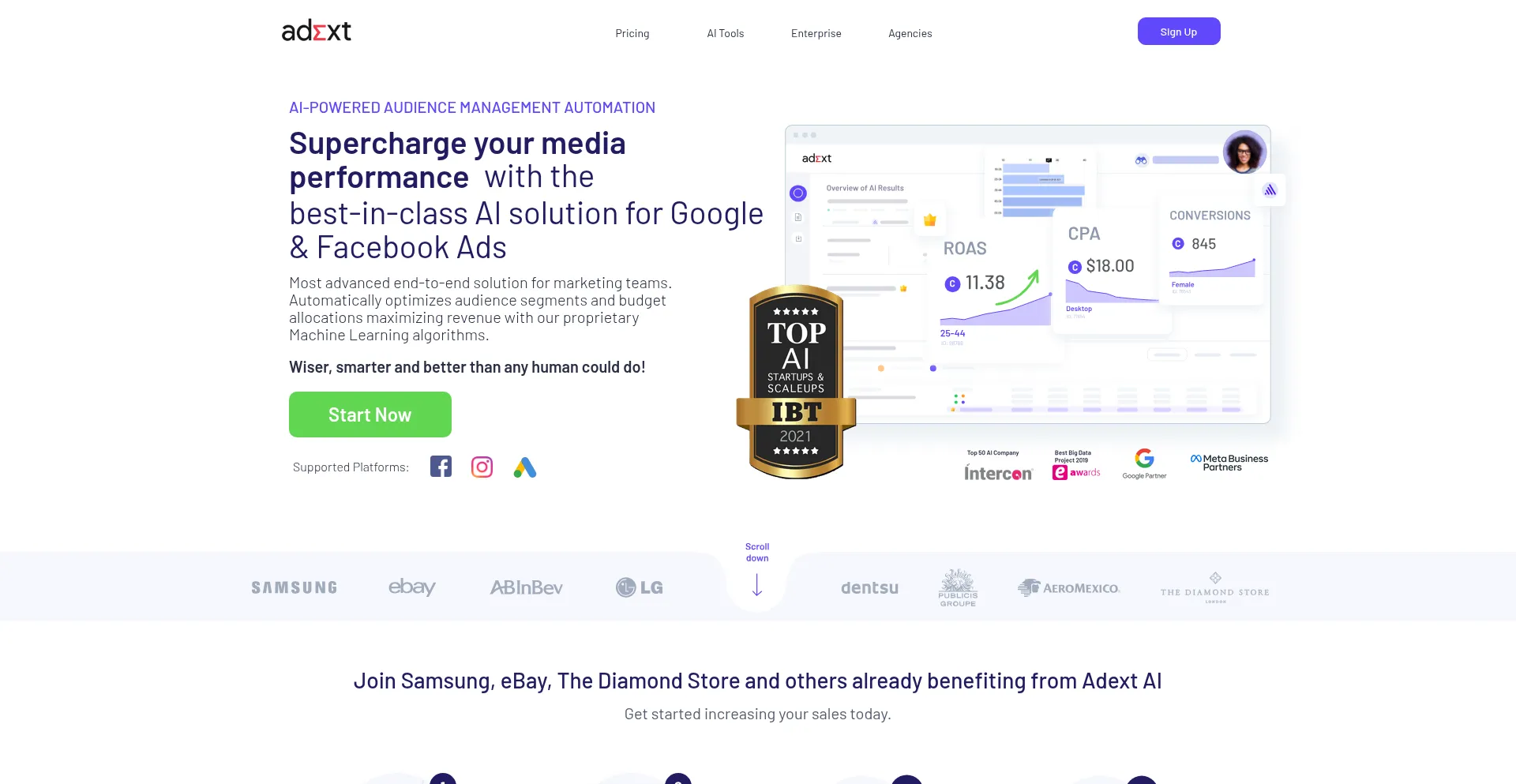 Website screenshot of Adext.ai