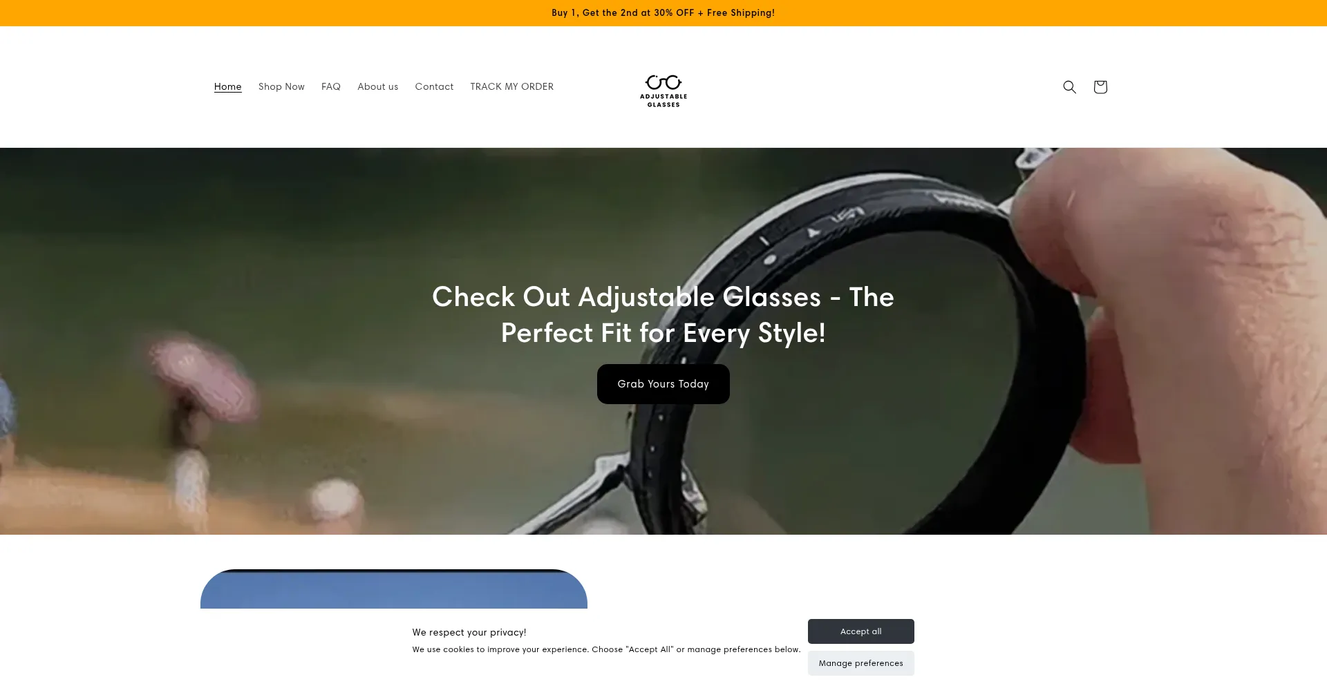 Website screenshot of Adjustsunglasses.com