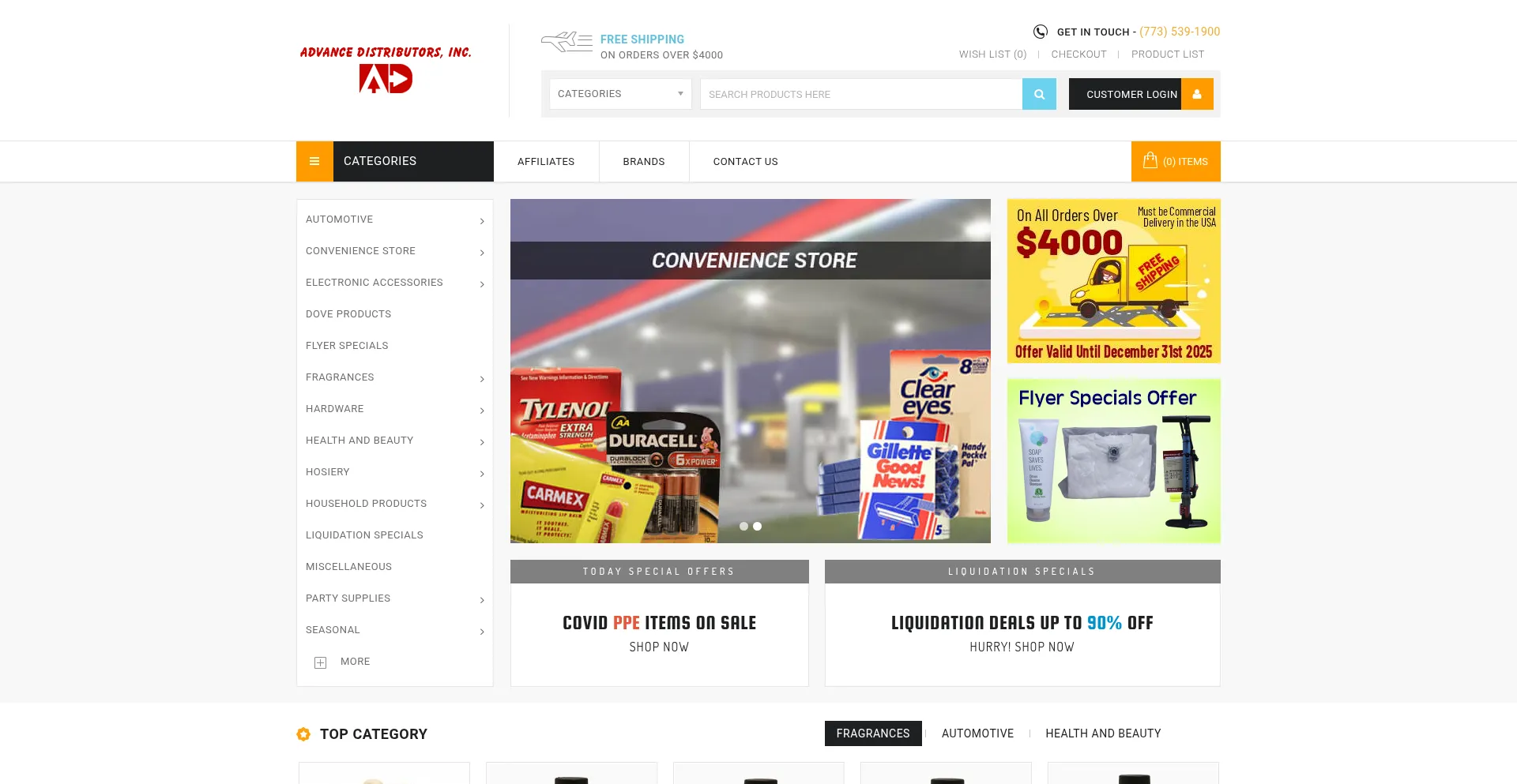 Website screenshot of Advancedistributors.com
