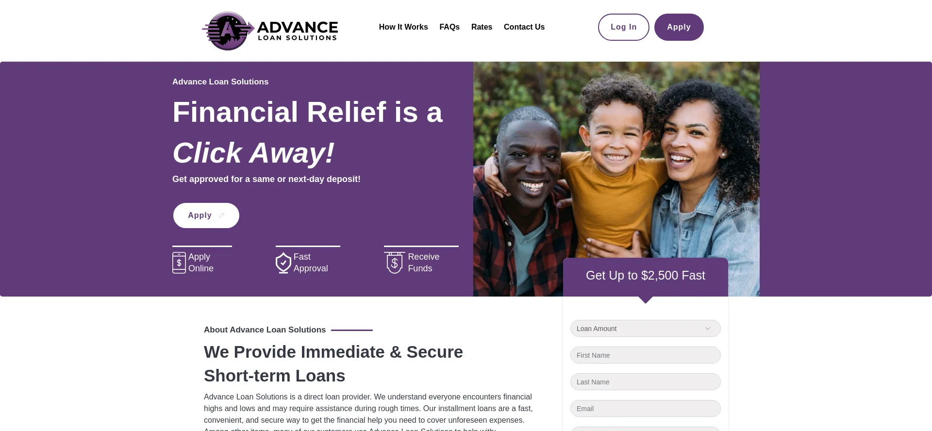 Website screenshot of Advanceloansolutions.com