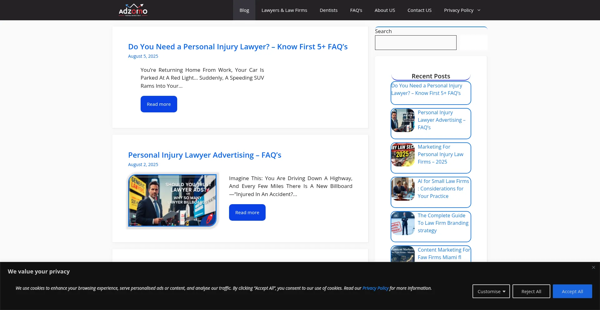 Website screenshot of Adzomo.com