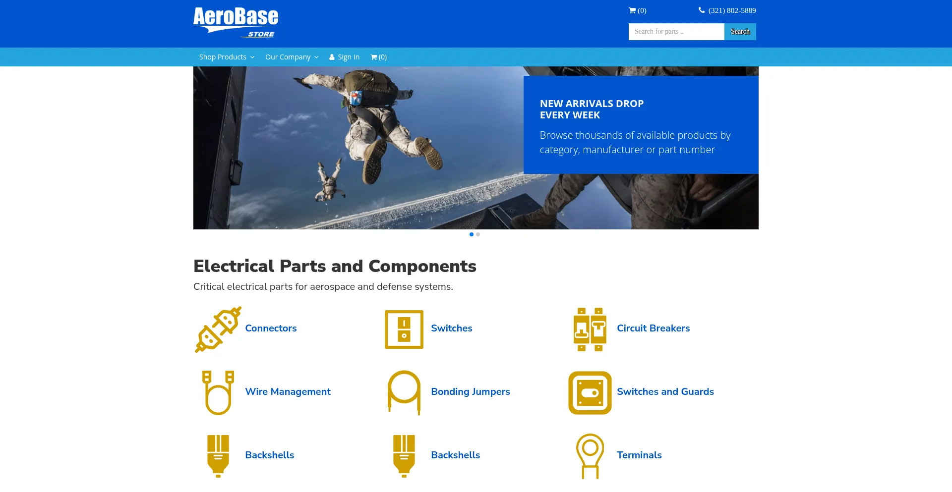 Website screenshot of Aerobase.store