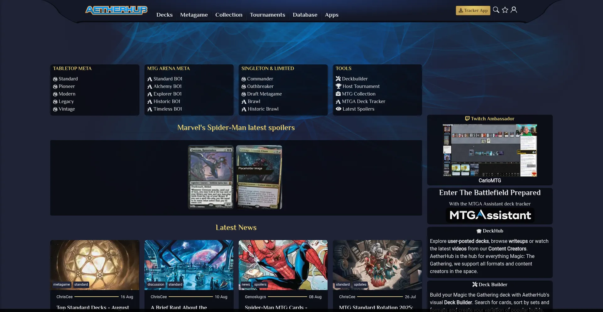 Website screenshot of Aetherhub.com