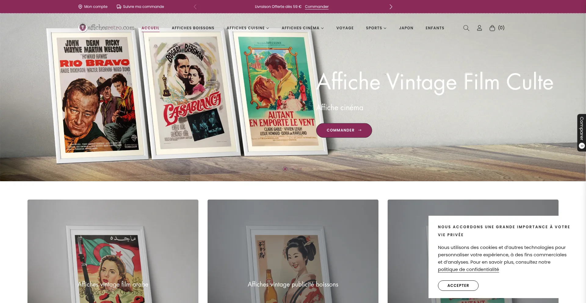 Website screenshot of Affichesretro.com