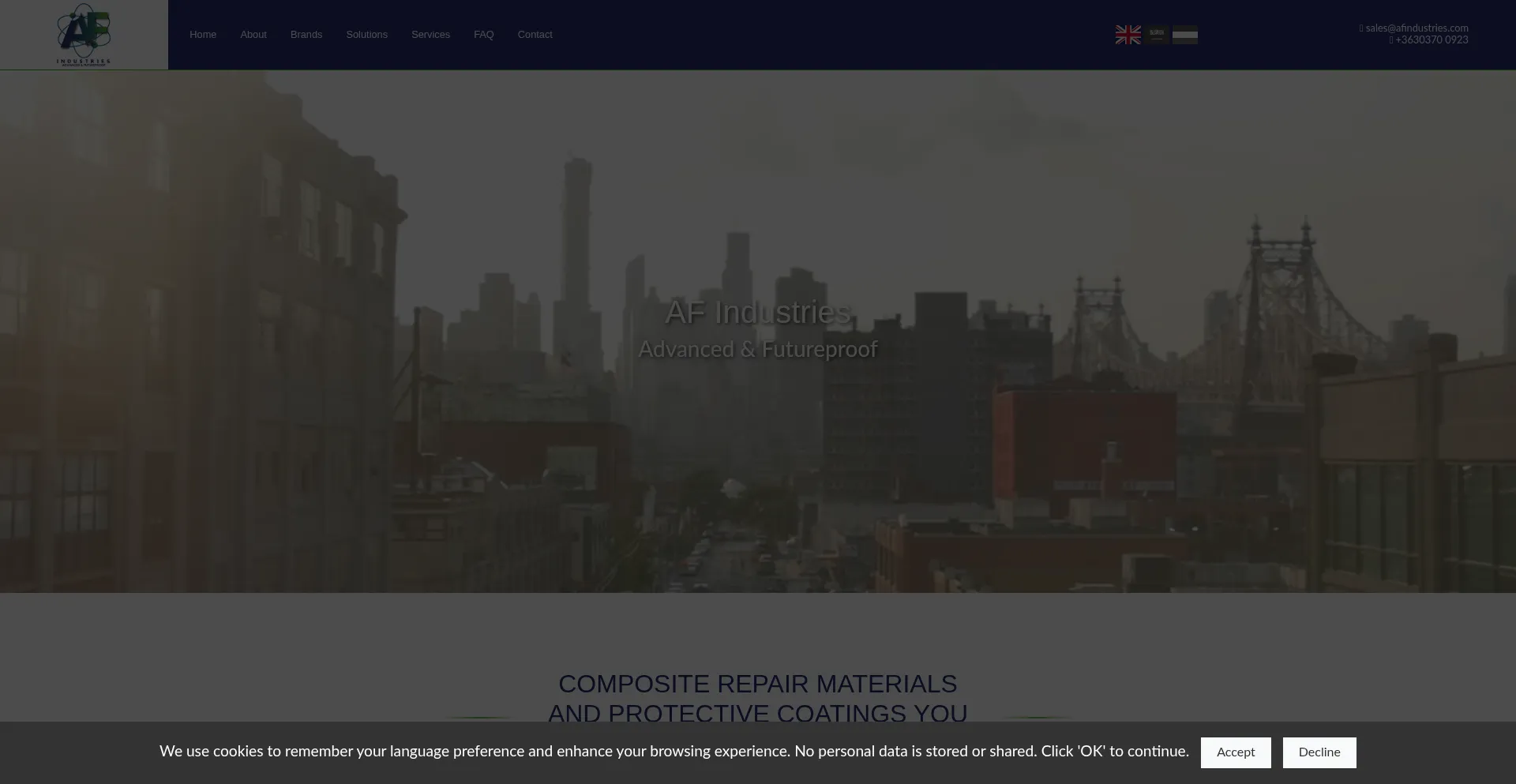 Website screenshot of Afindustries.com