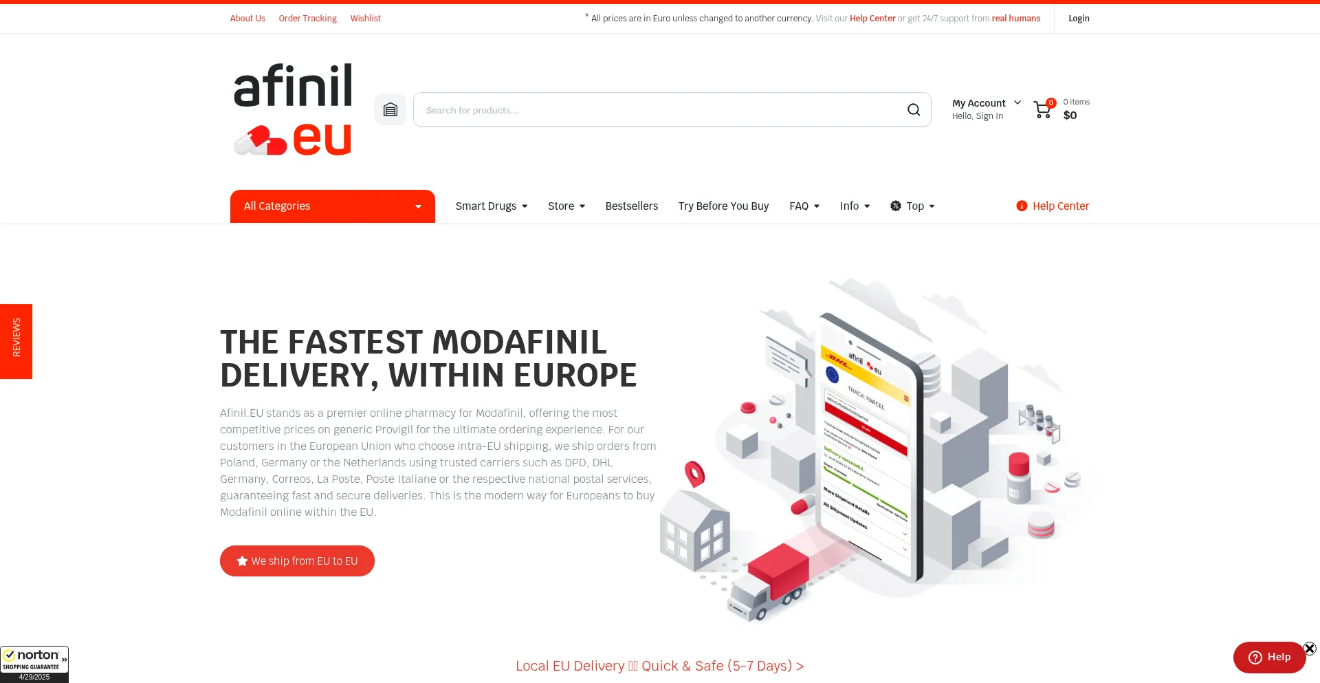 Website screenshot of Afinil.eu