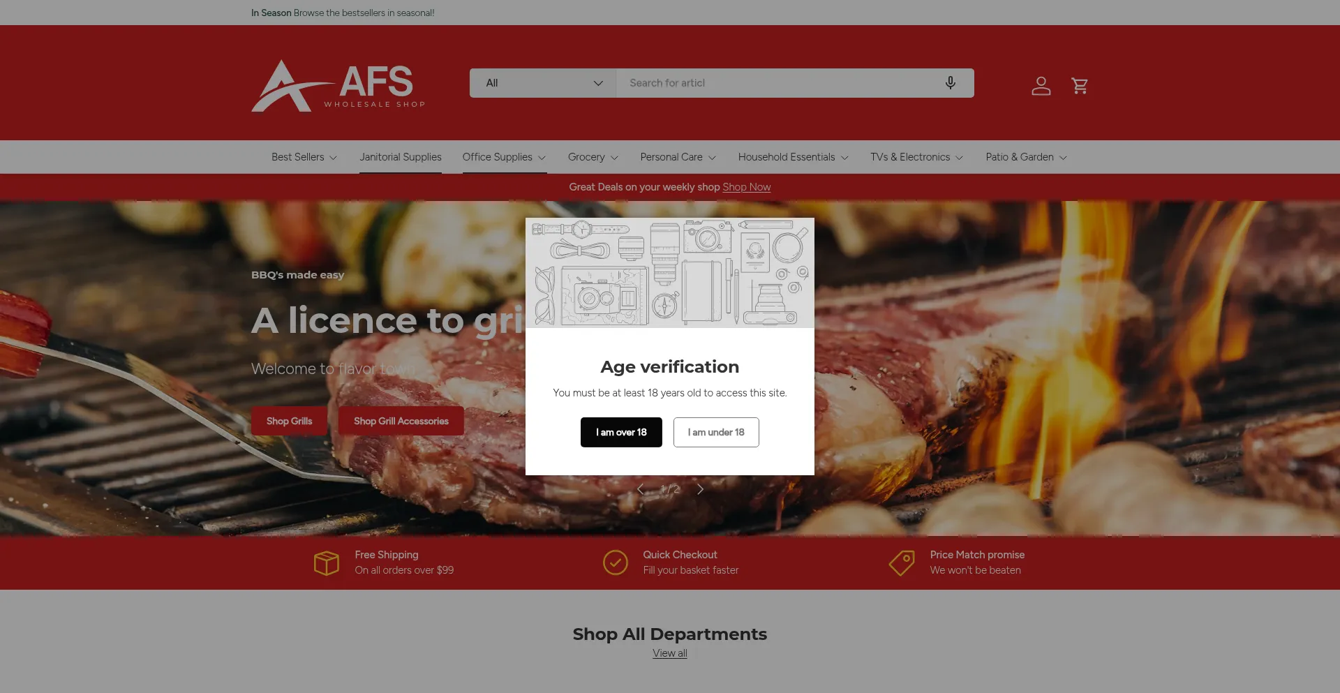 Website screenshot of Afswholesaleshop.com