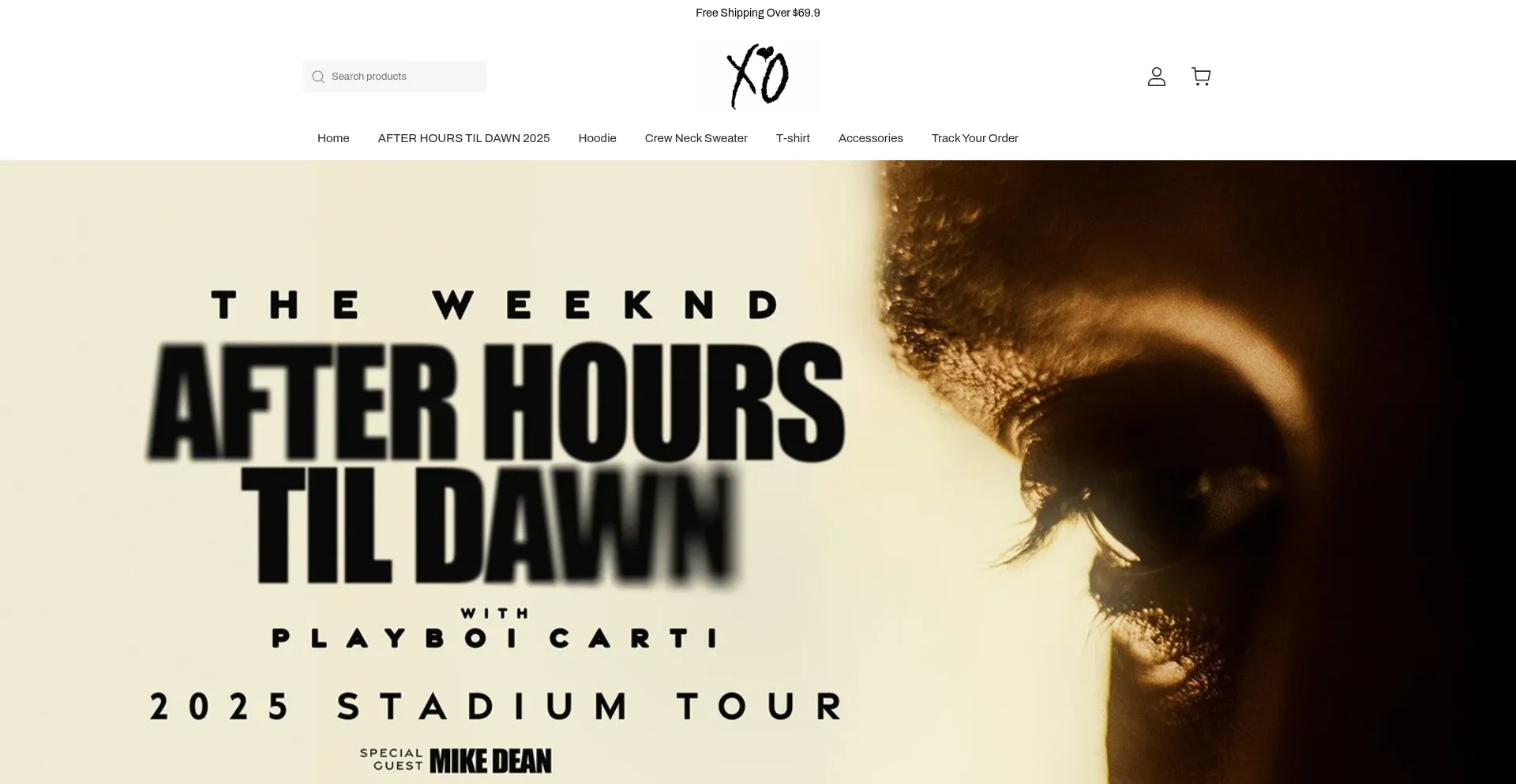 Website screenshot of Afterhourstourmerch.com