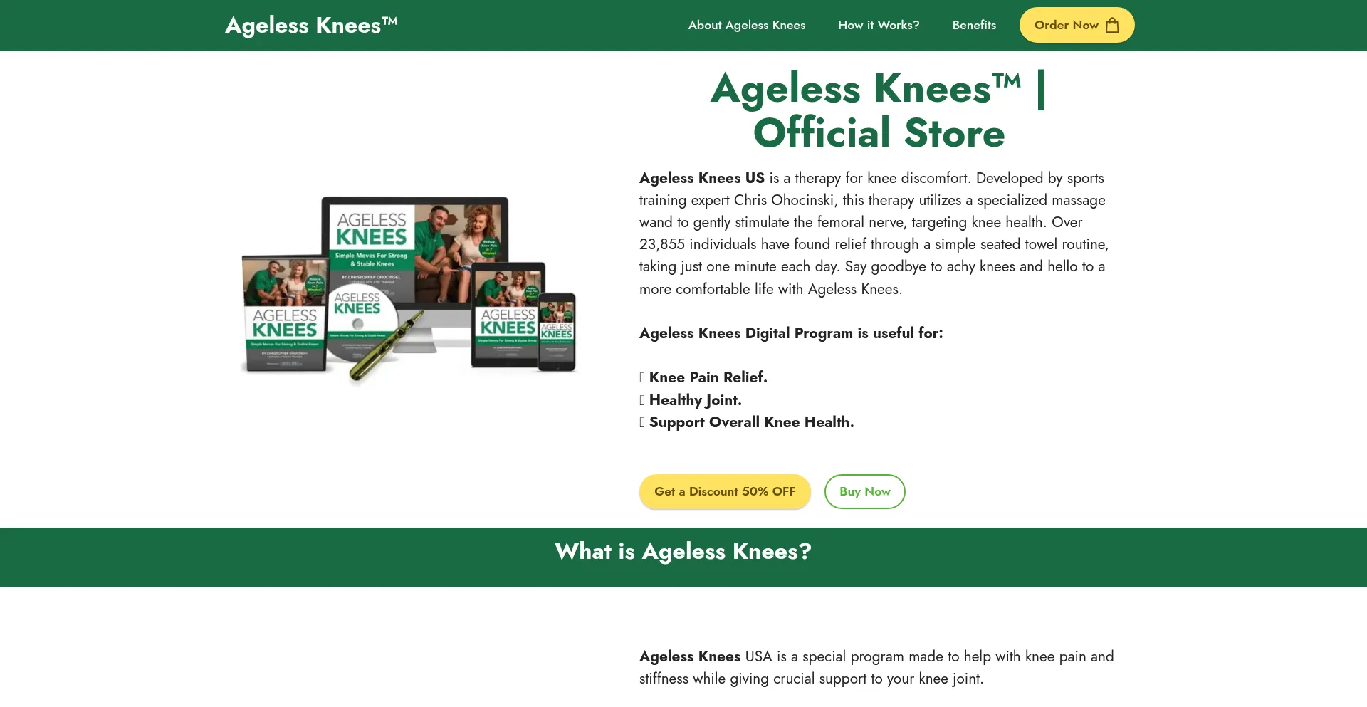 Website screenshot of Agelessknees-us.com