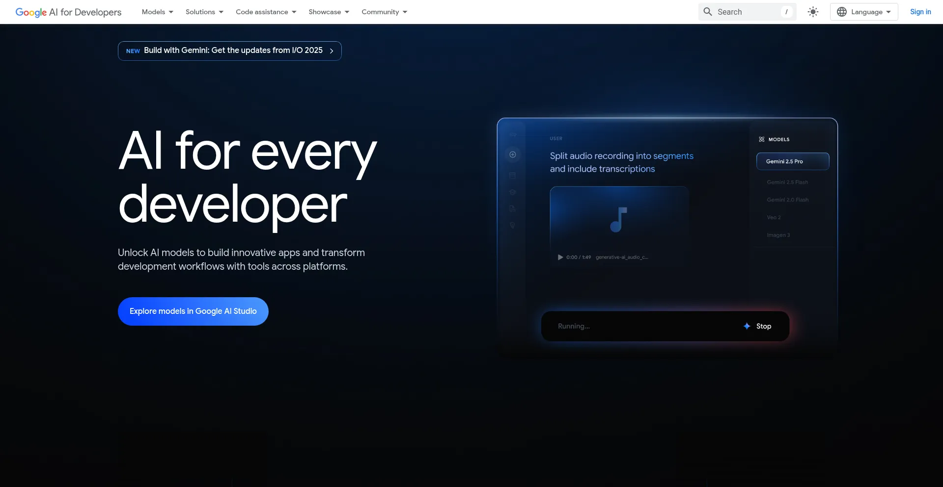 Website screenshot of Ai.google.dev