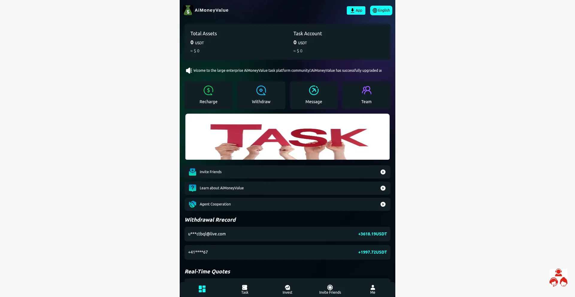 Website screenshot of Aimoneyvalue.net