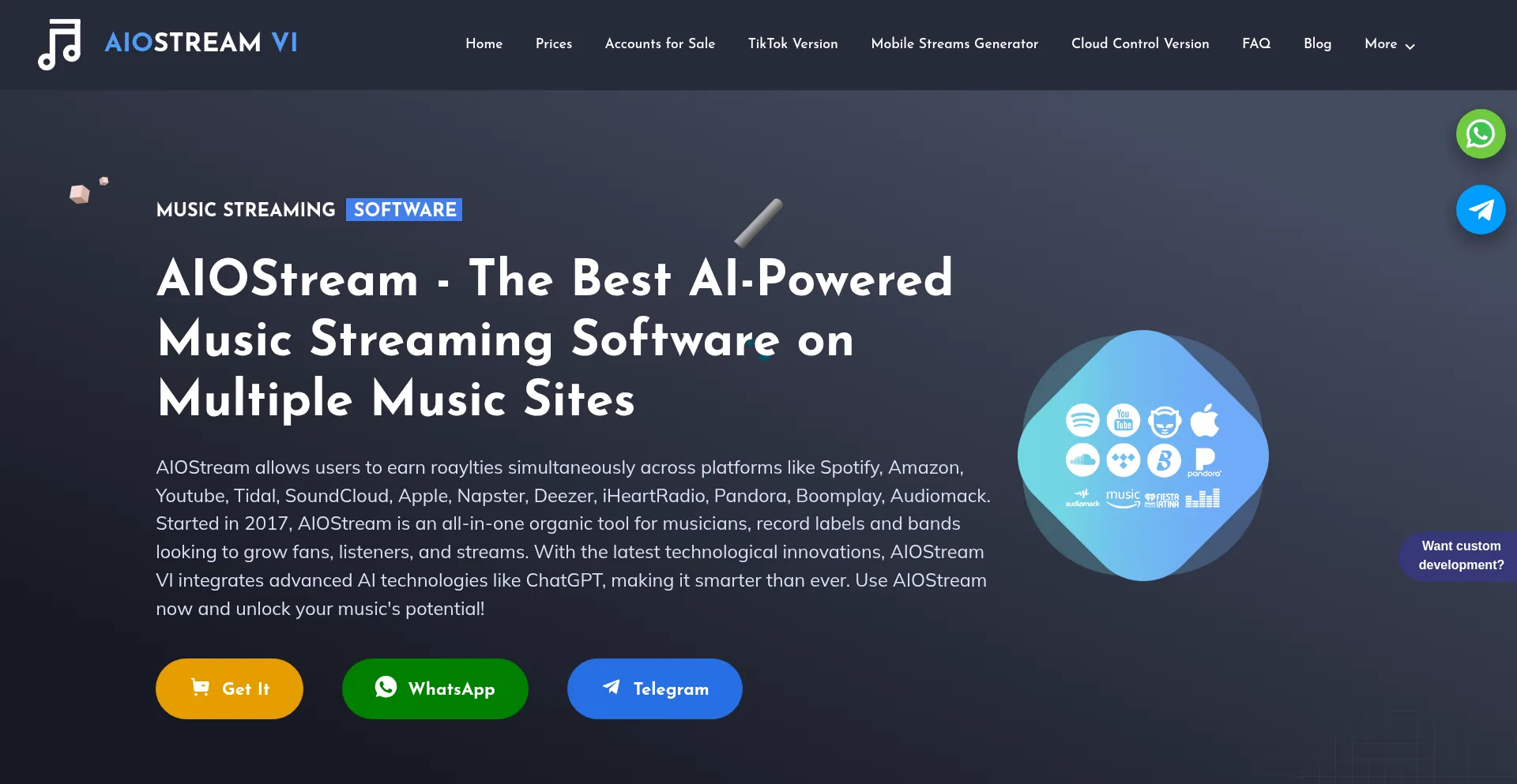 Website screenshot of Aiostream.com