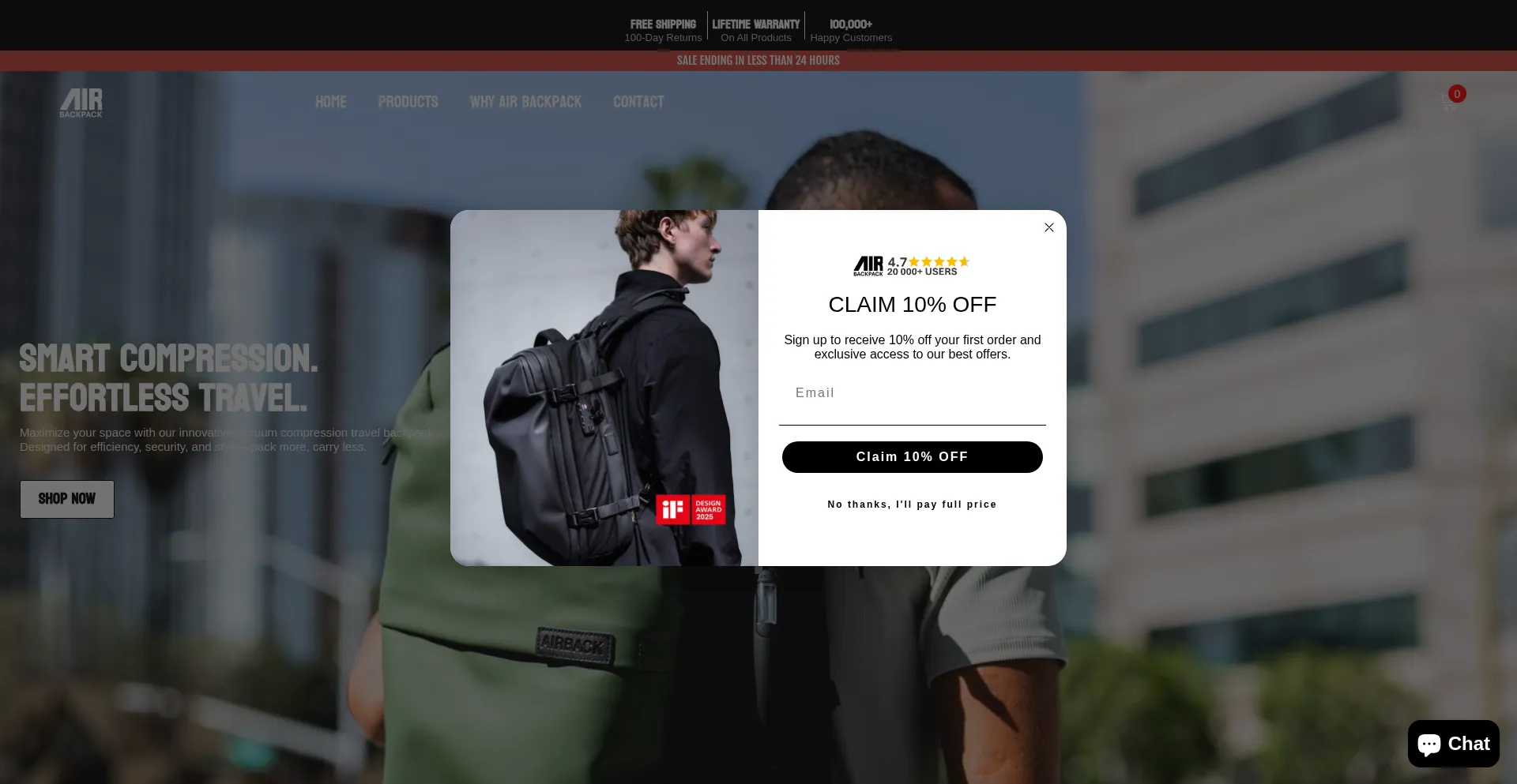 Website screenshot of Airbackpack.store
