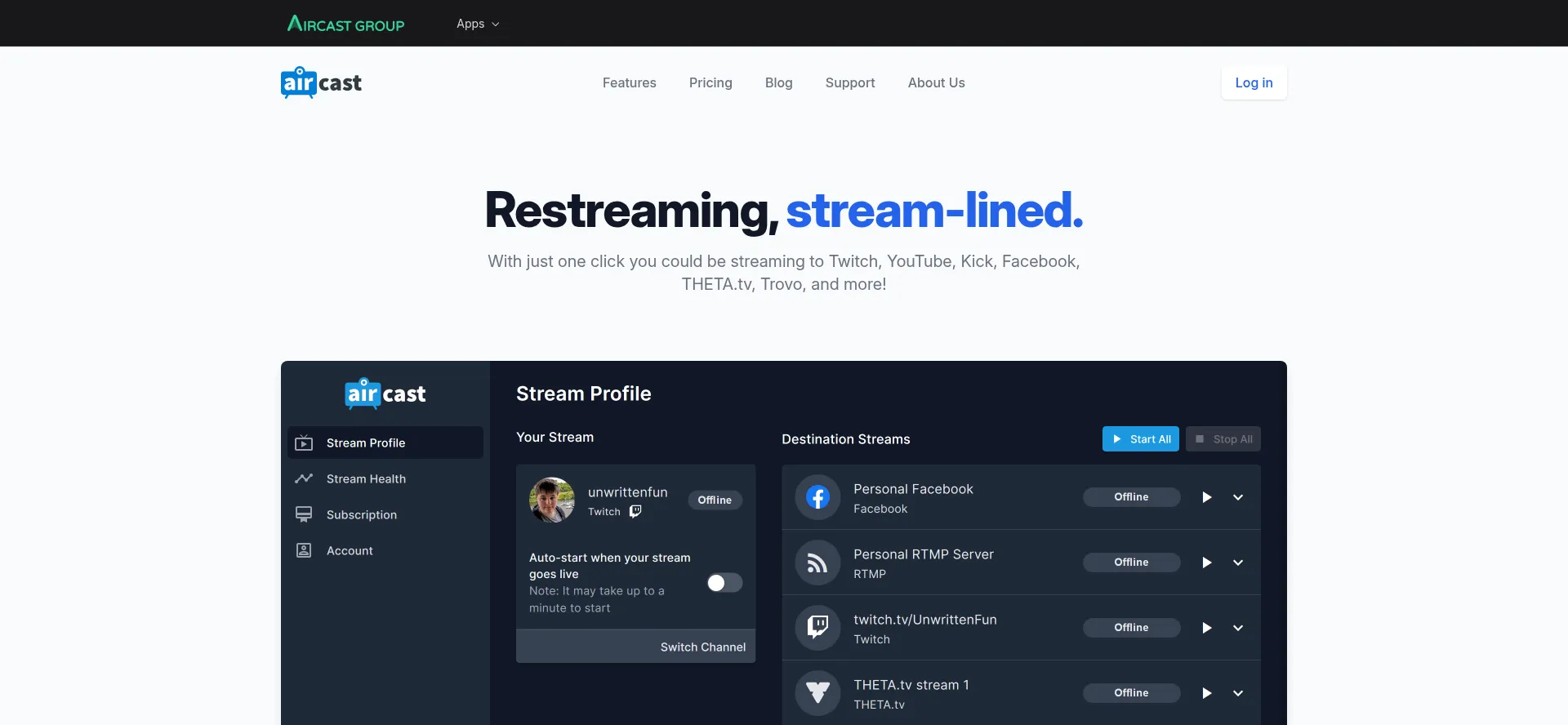 Website screenshot of Aircast.app