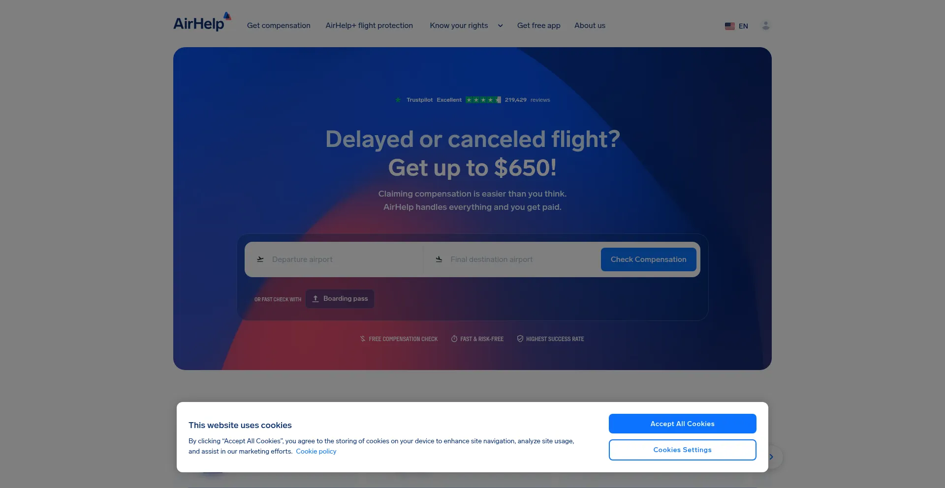 Website screenshot of Airhelp.com