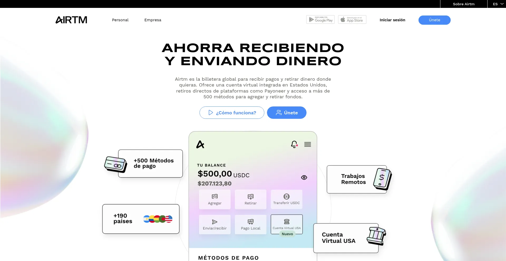 Website screenshot of Airtm.com