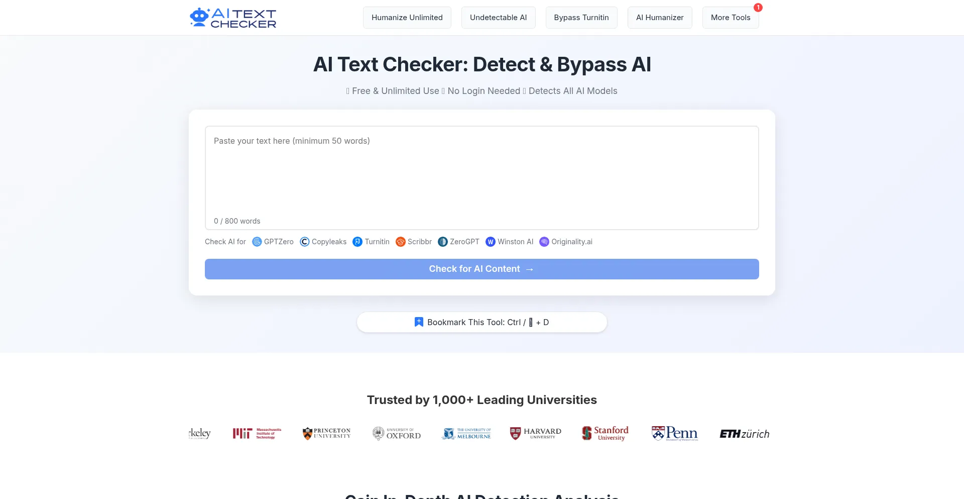 Website screenshot of Aitextchecker.pro