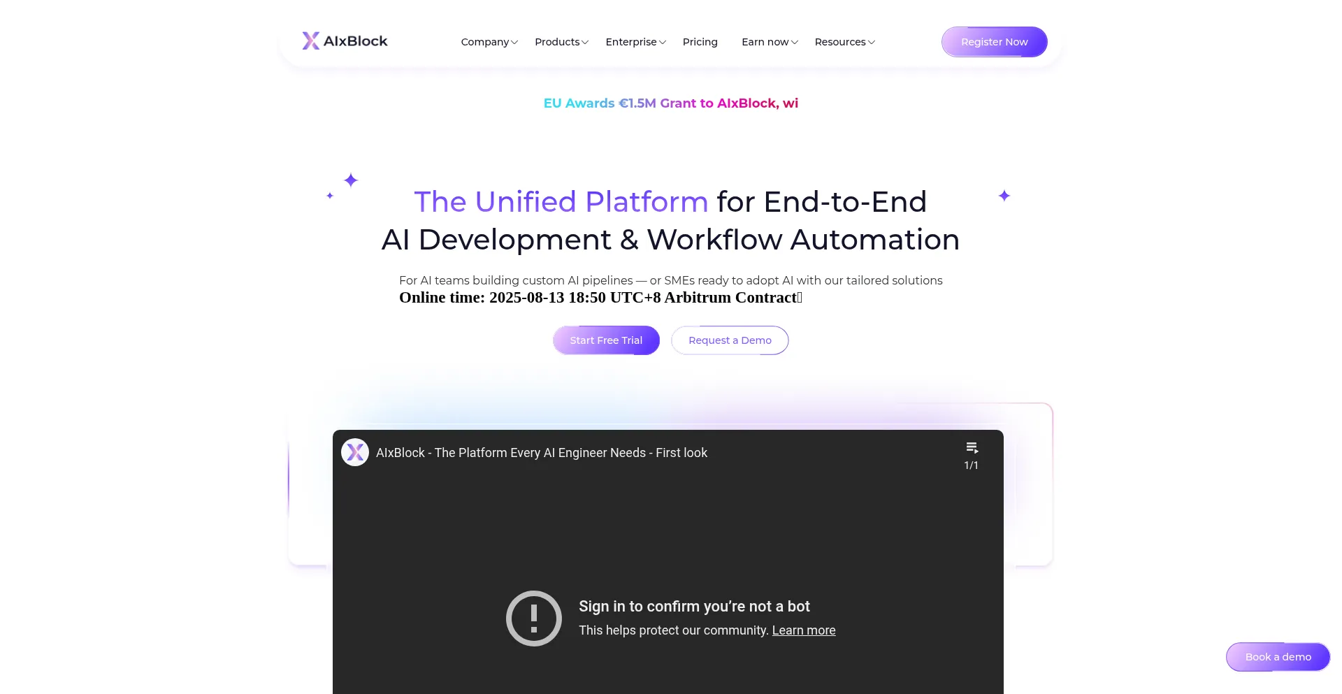 Website screenshot of Aixblock.live