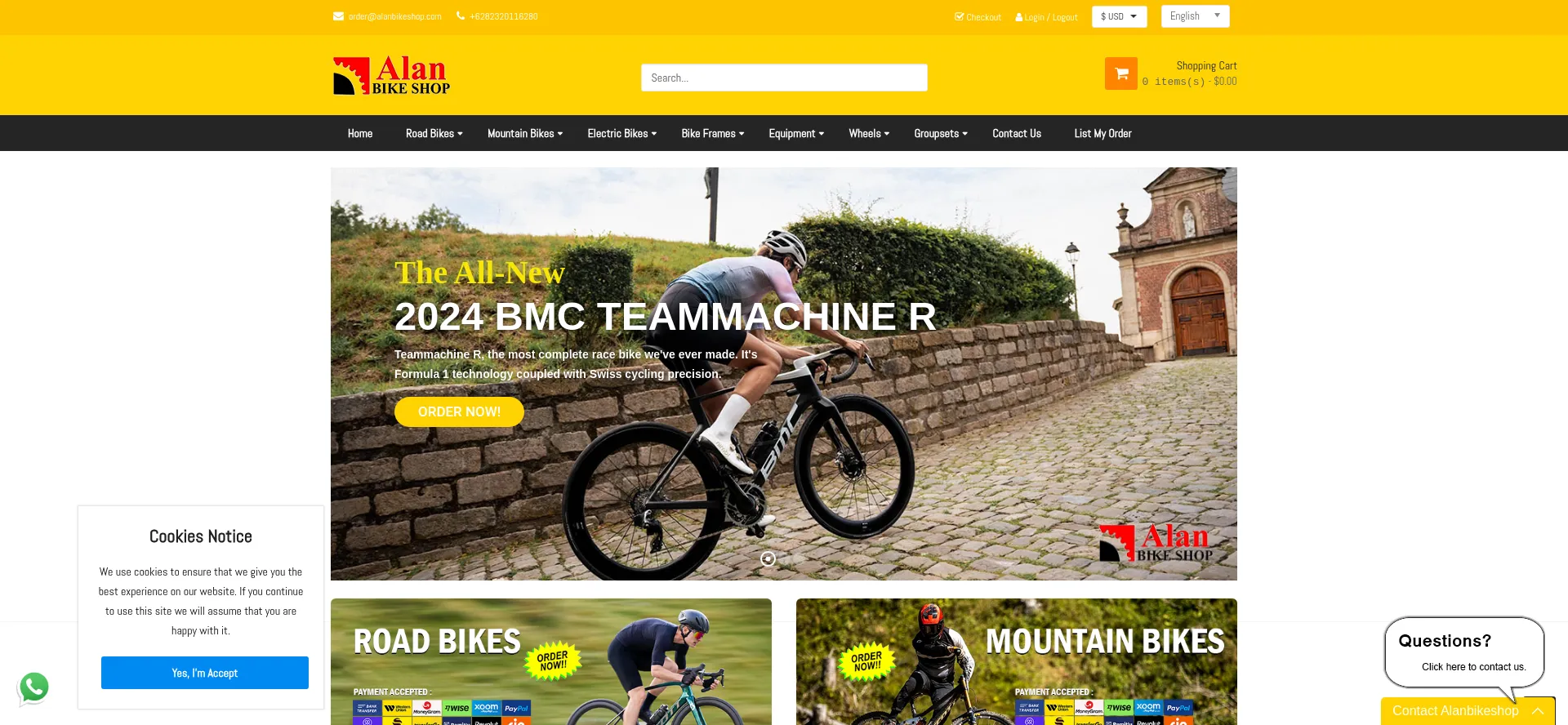 Website screenshot of Alanbikeshop.com