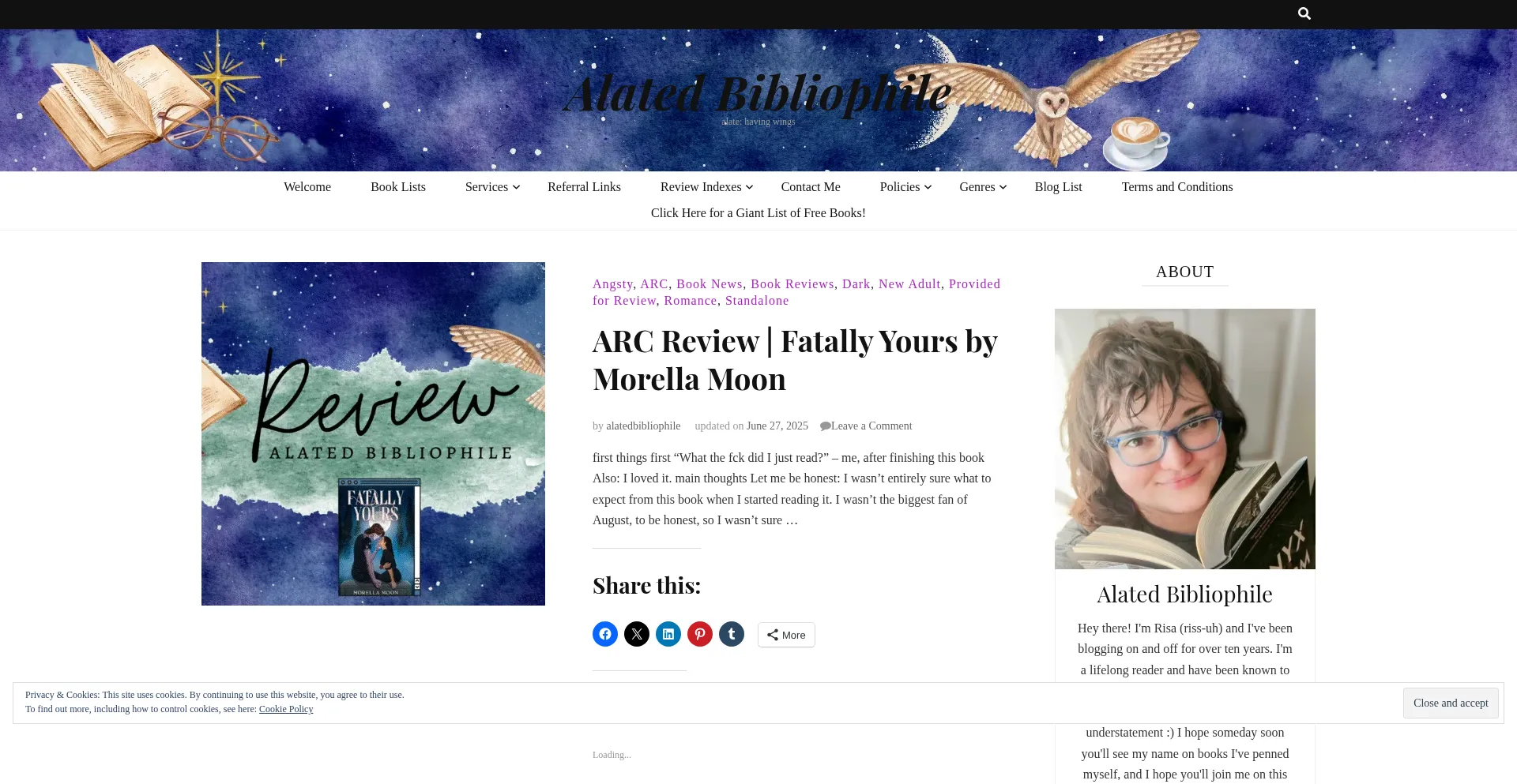 Website screenshot of Alatedbibliophile.com