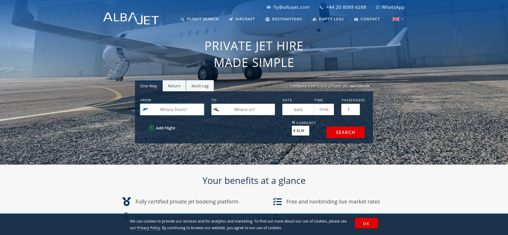 Website screenshot of Albajet.com