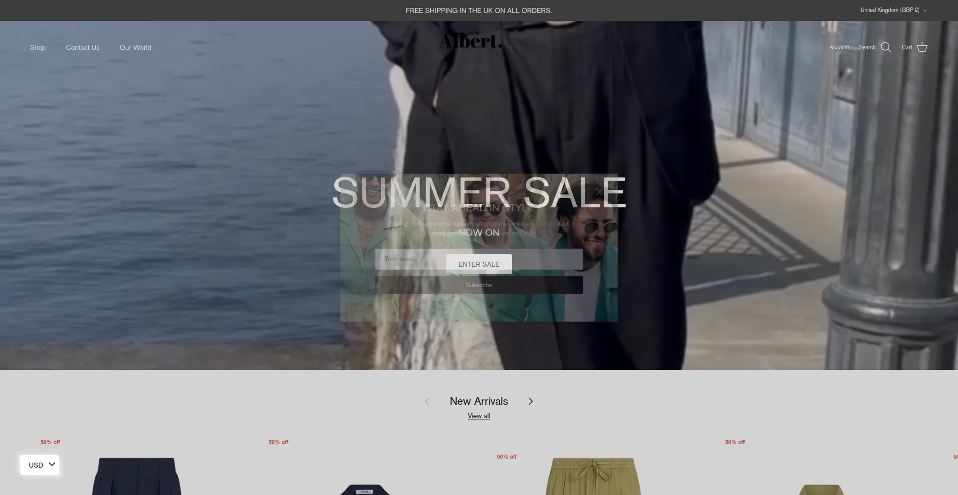 Website screenshot of Albertclothing.com