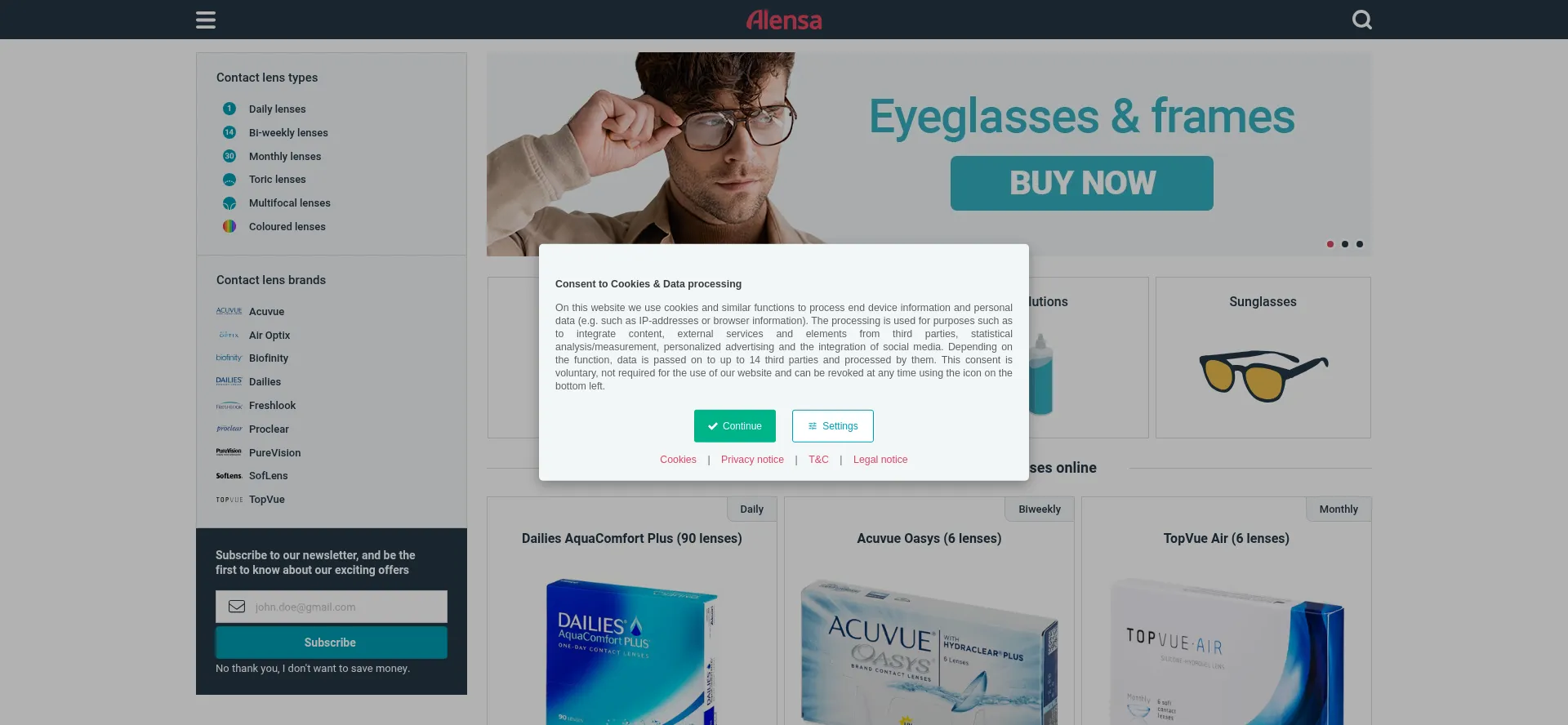 Website screenshot of Alensa.com