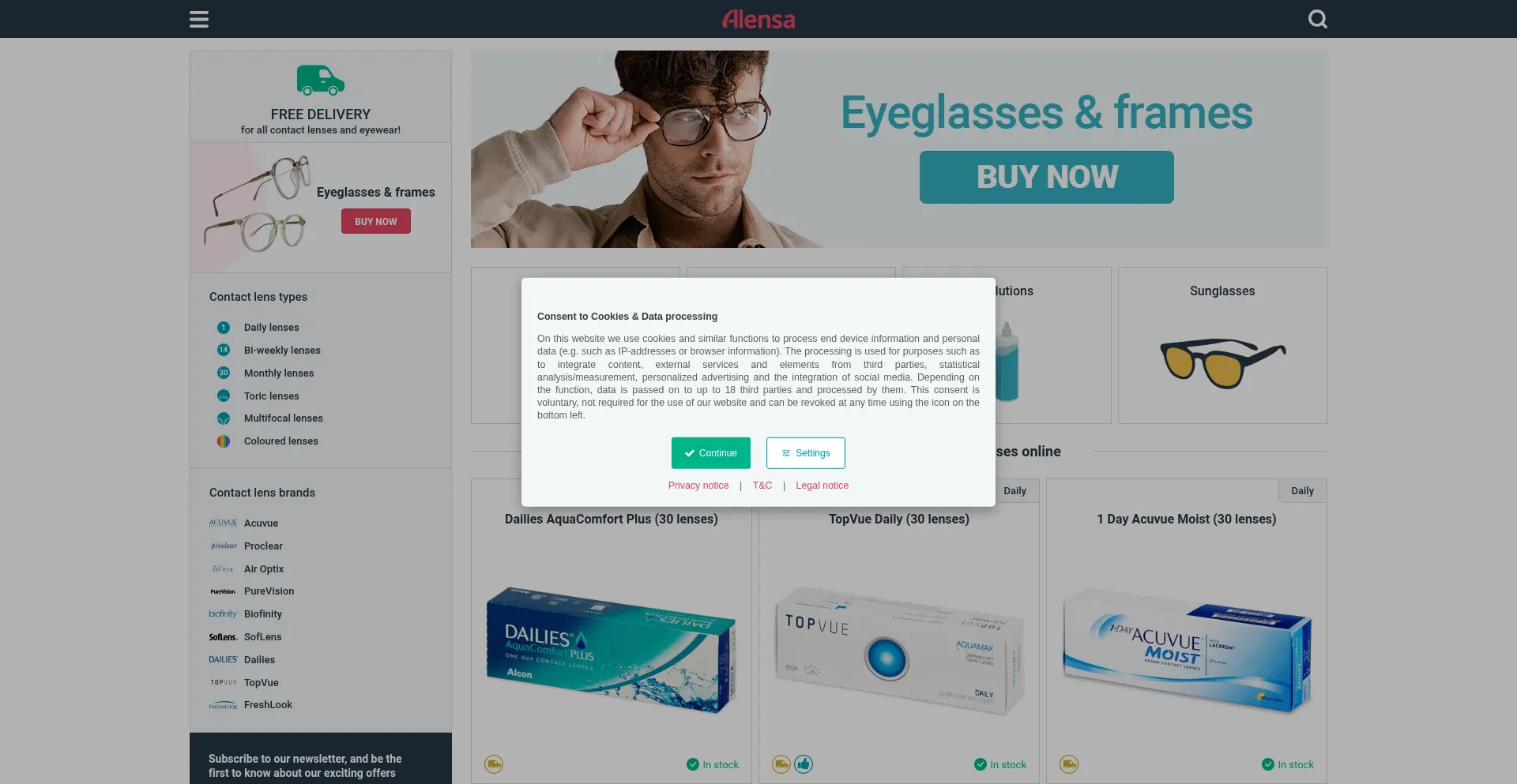 Website screenshot of Alensa.ie