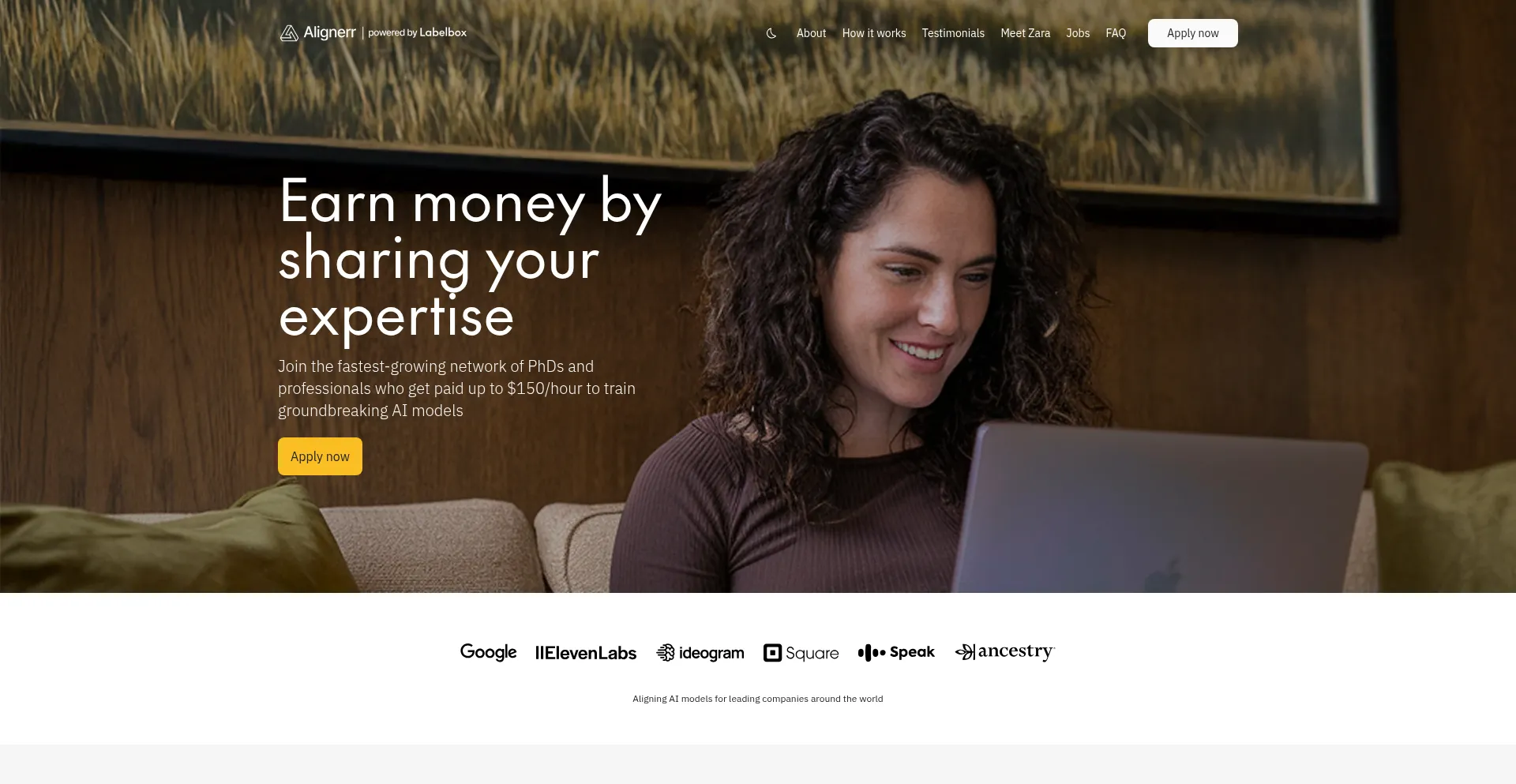 Website screenshot of Alignerr.com