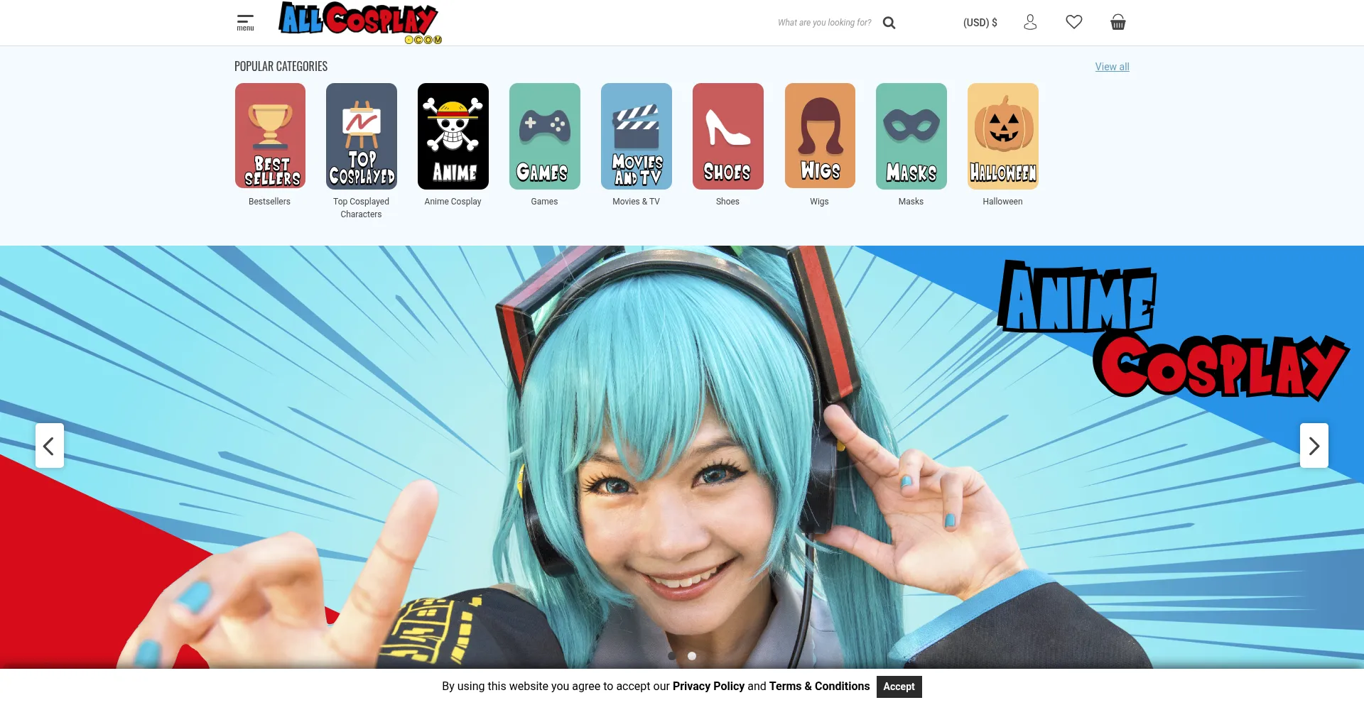 Website screenshot of Allcosplay.com