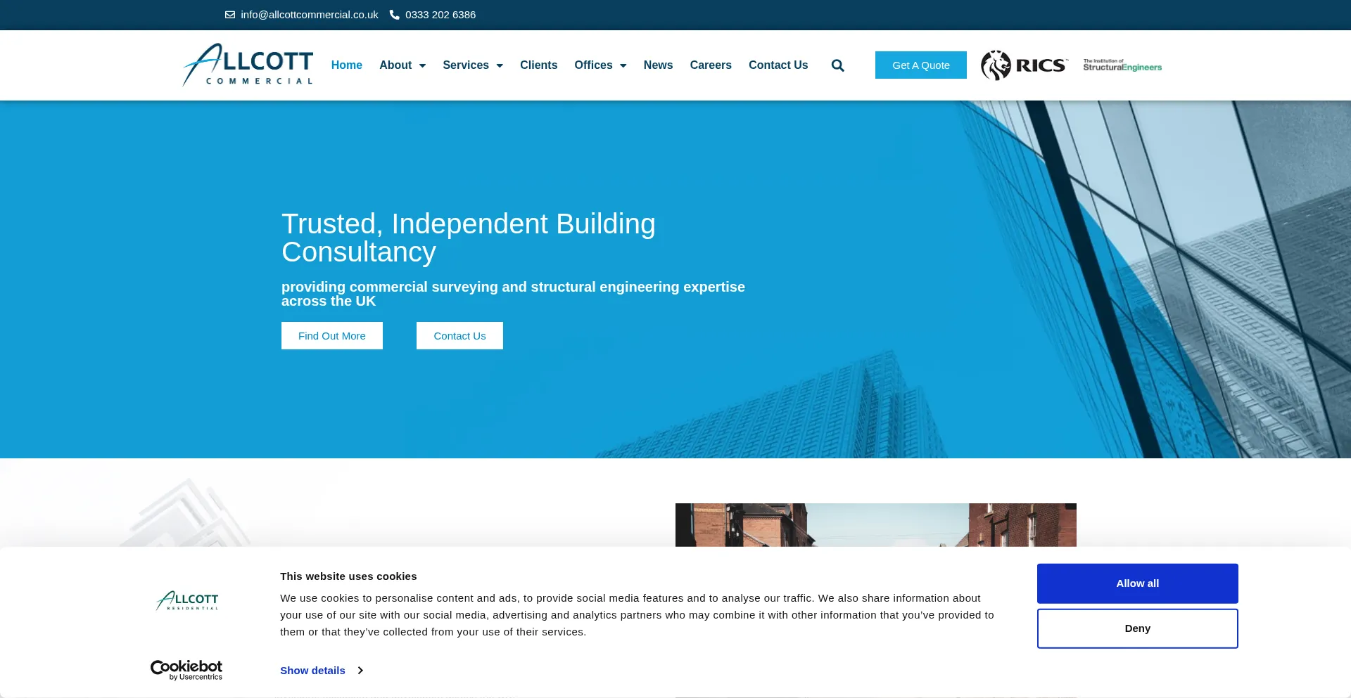 Website screenshot of Allcottcommercial.co.uk