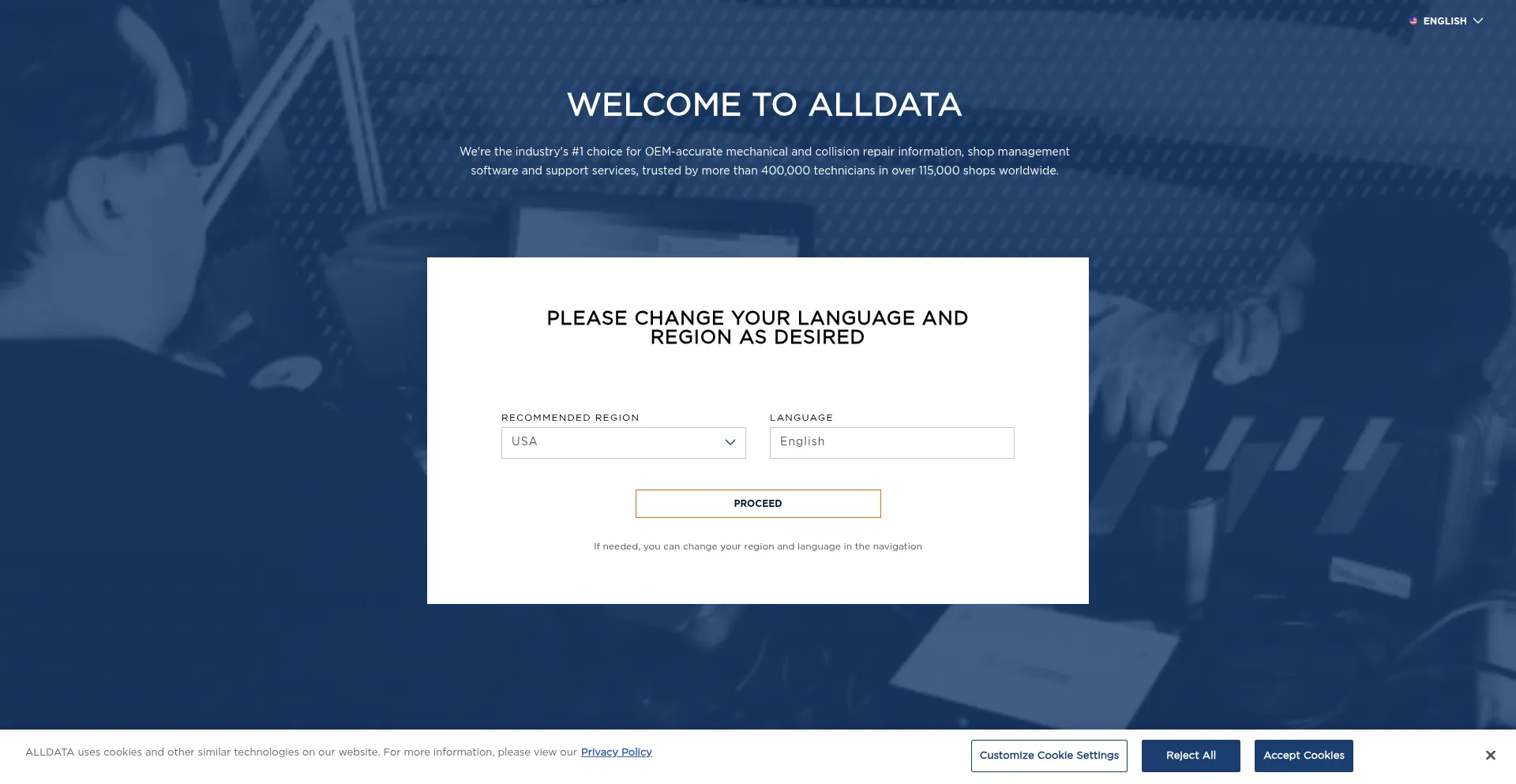 Website screenshot of Alldata.com