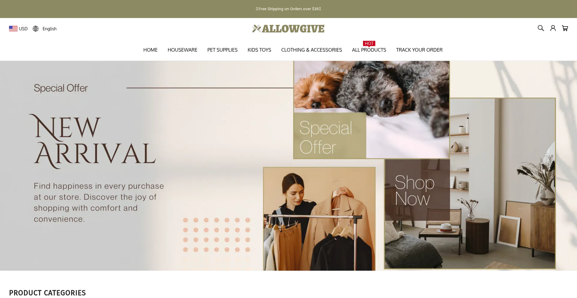 Website screenshot of Allowgive.com