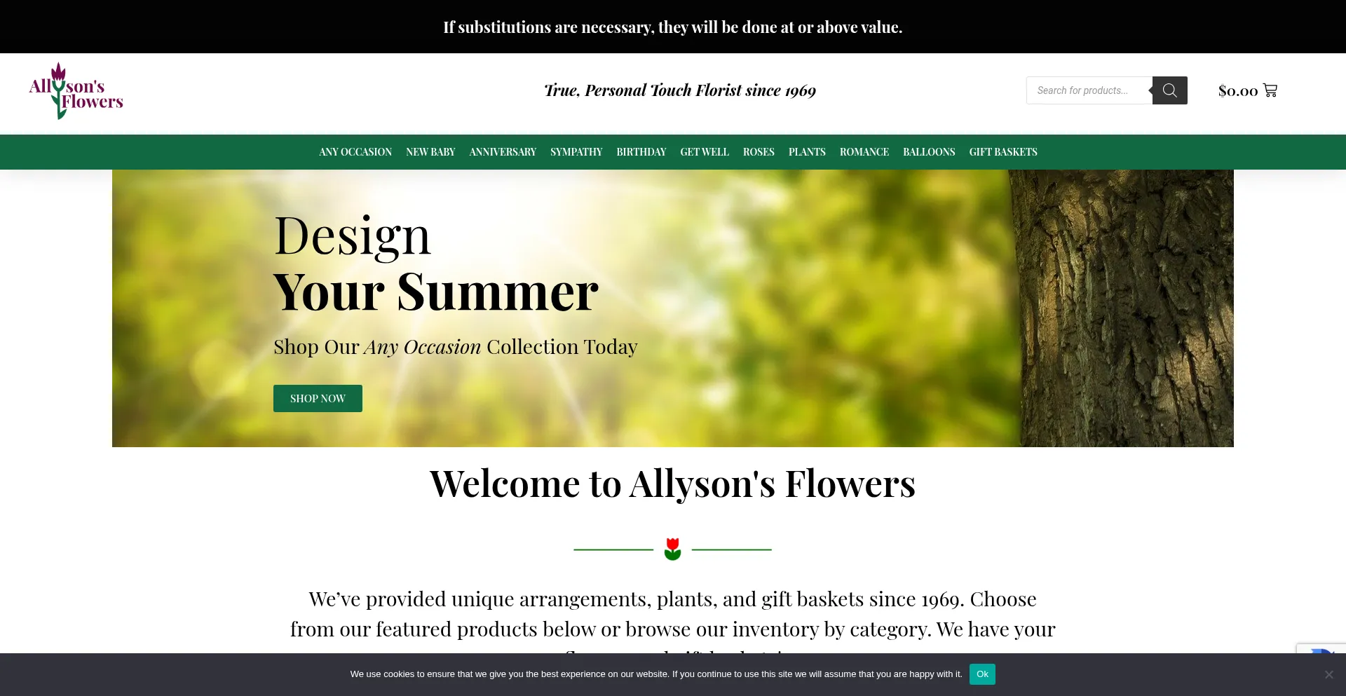 Website screenshot of Allysonsflowers.com