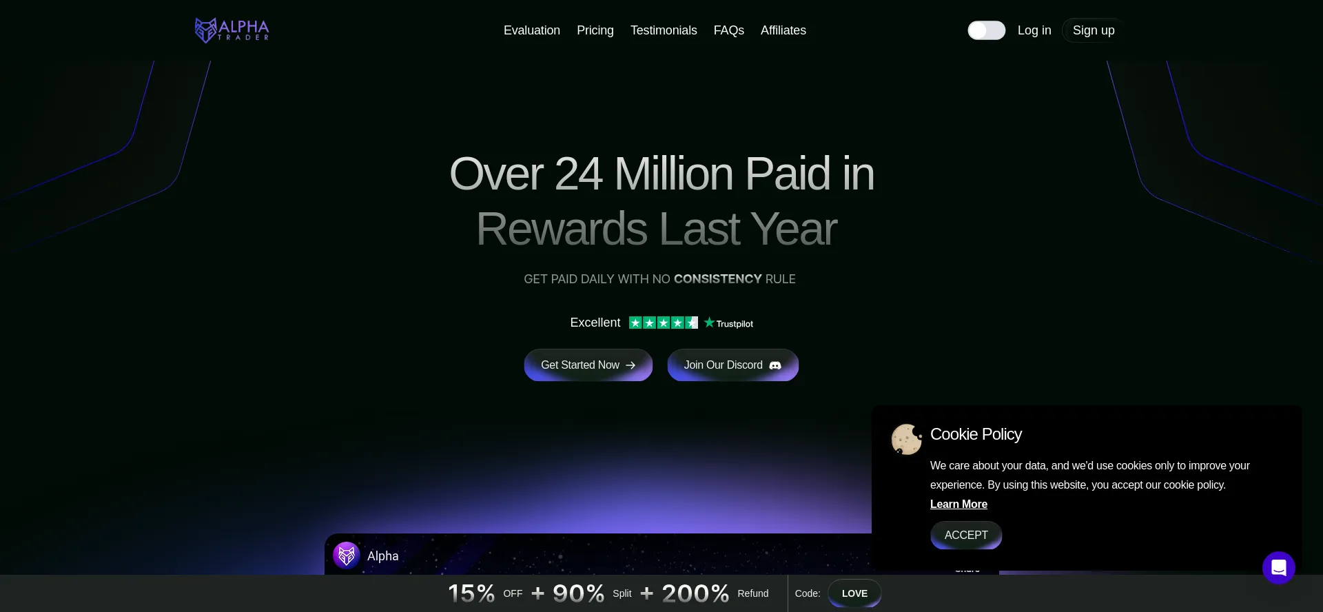 Website screenshot of Alphatraderfirm.com
