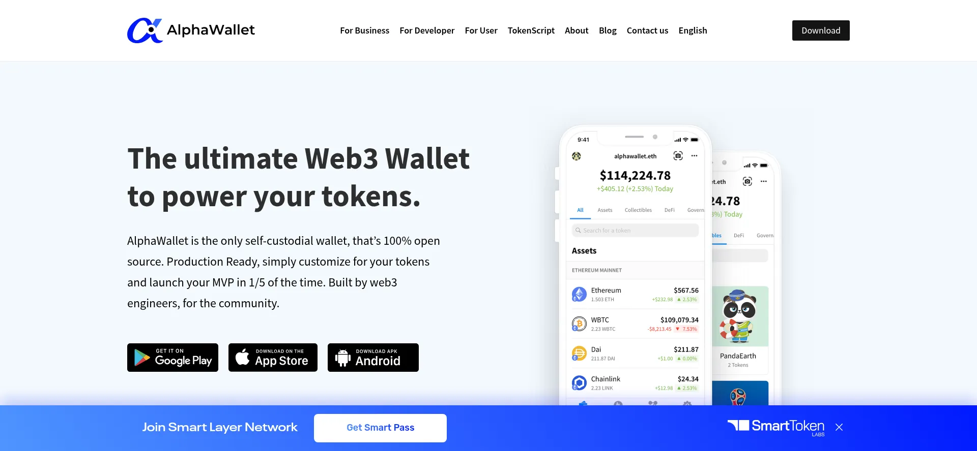 Website screenshot of Alphawallet.com