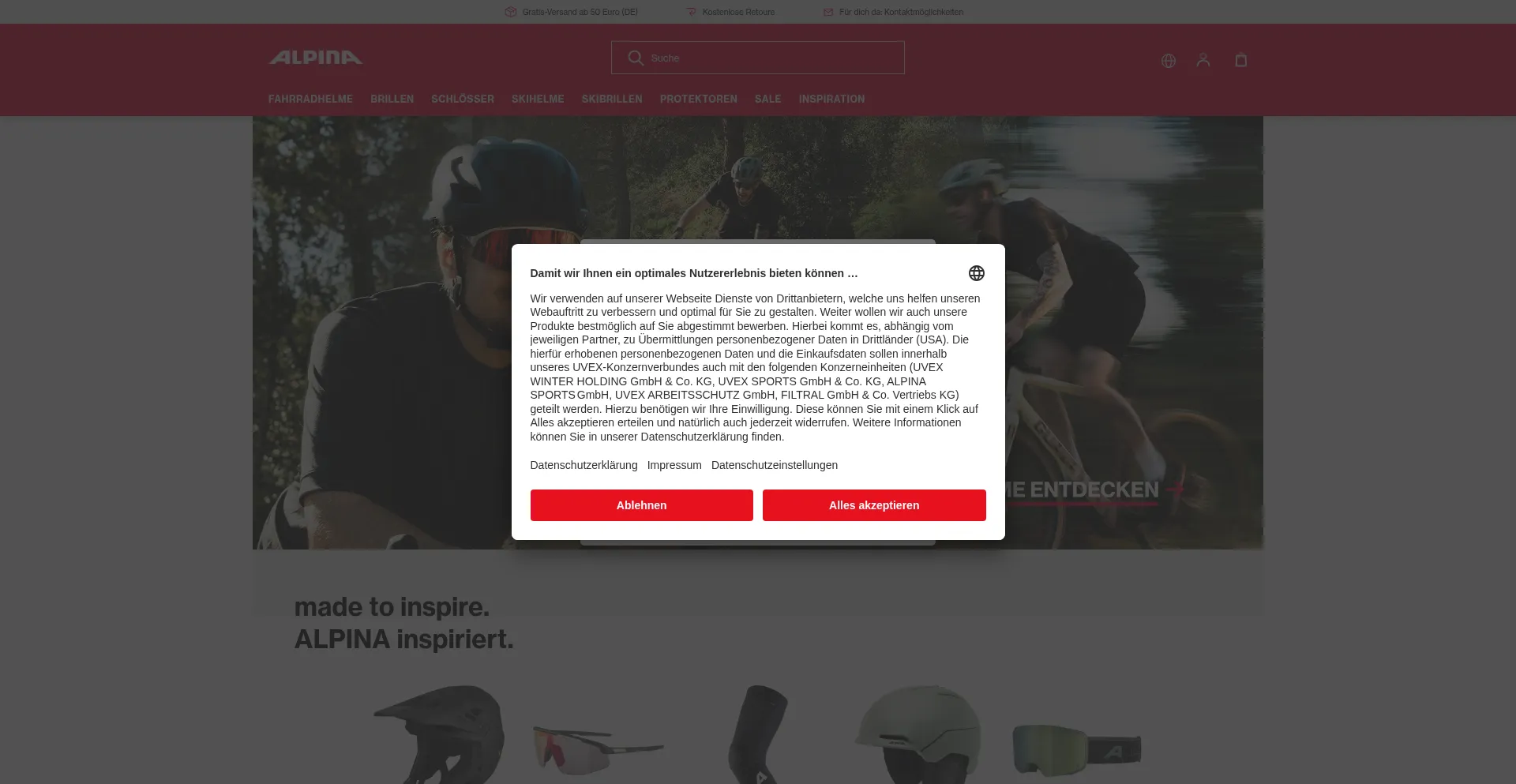 Website screenshot of Alpina-sports.com