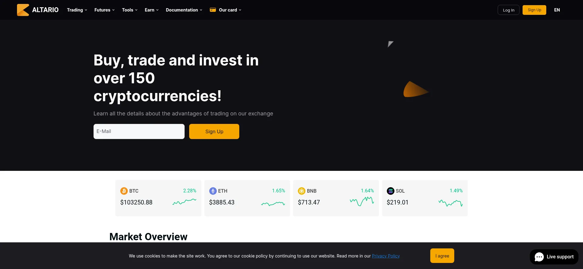 Website screenshot of Altario.io