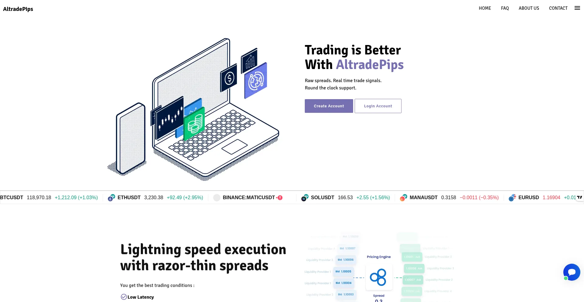 Website screenshot of Altradepips.com