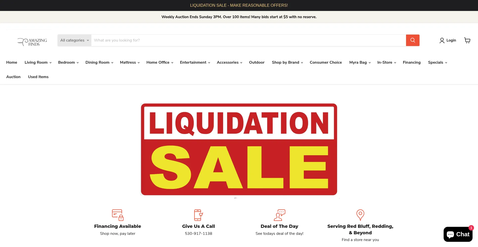Website screenshot of Amazingfindsredbluff.com