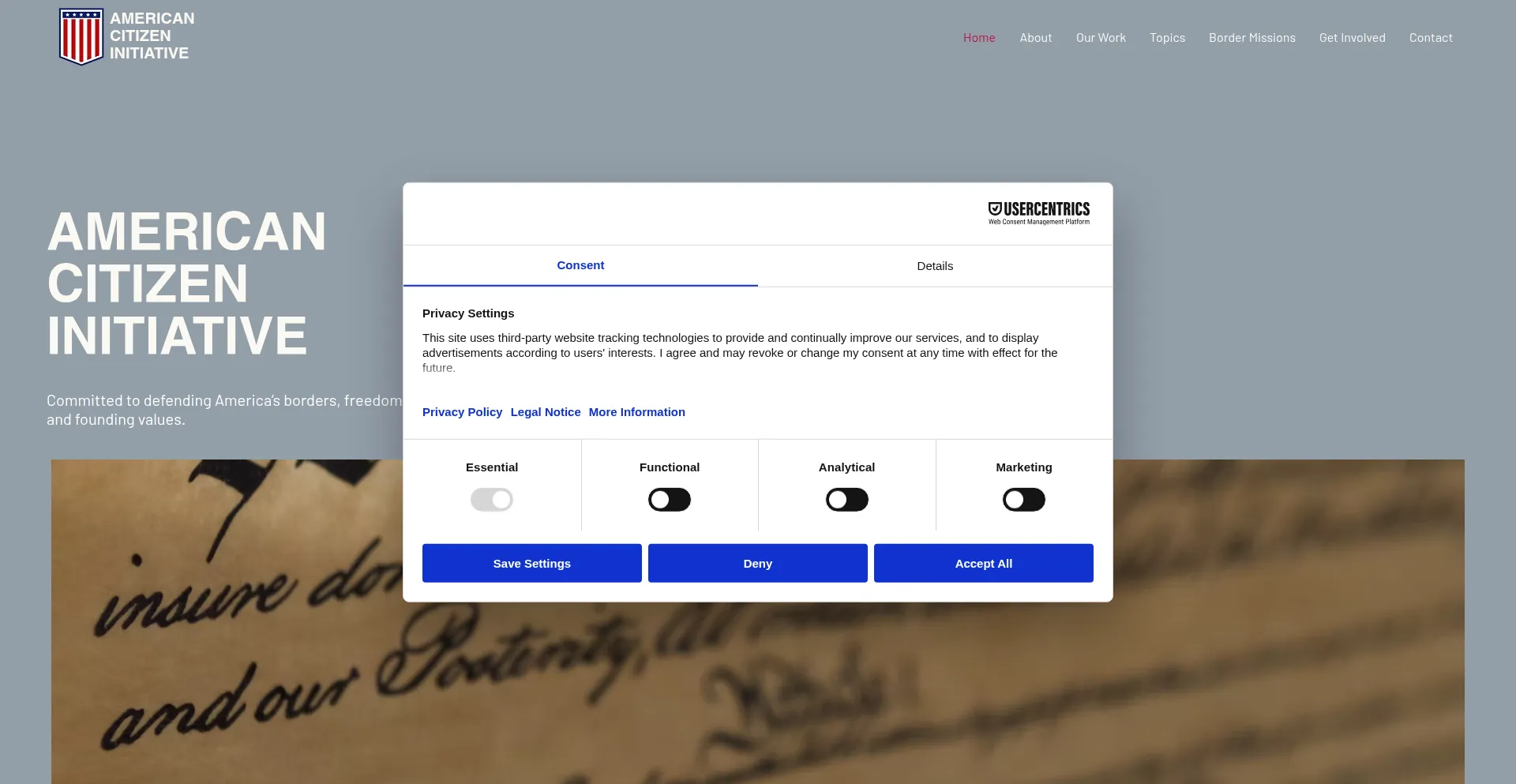 Website screenshot of Americancitizeninitiative.org