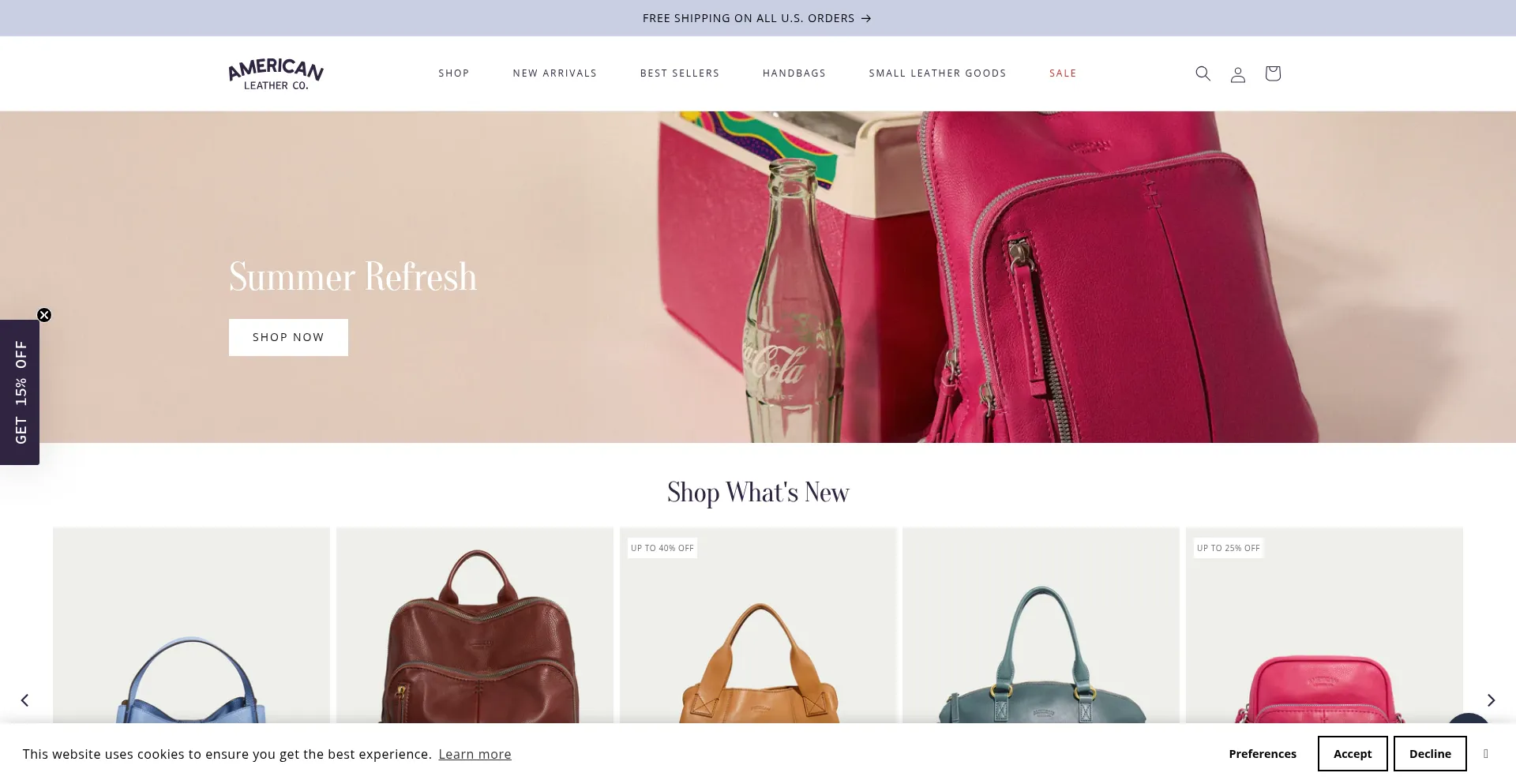 Website screenshot of Americanleatherco.com